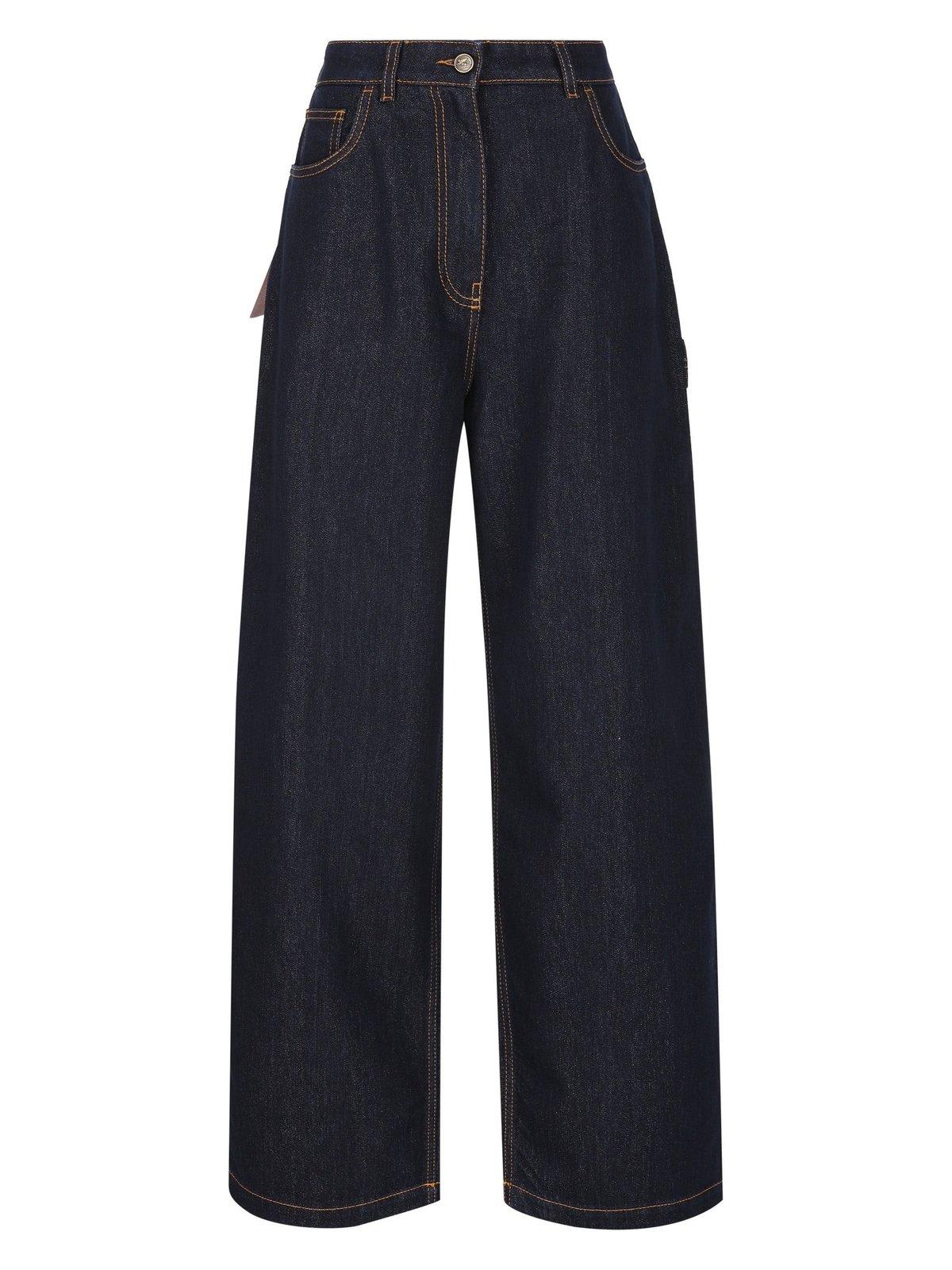 Shop Etro Stitched Wide-leg Jeans In Blu Denim