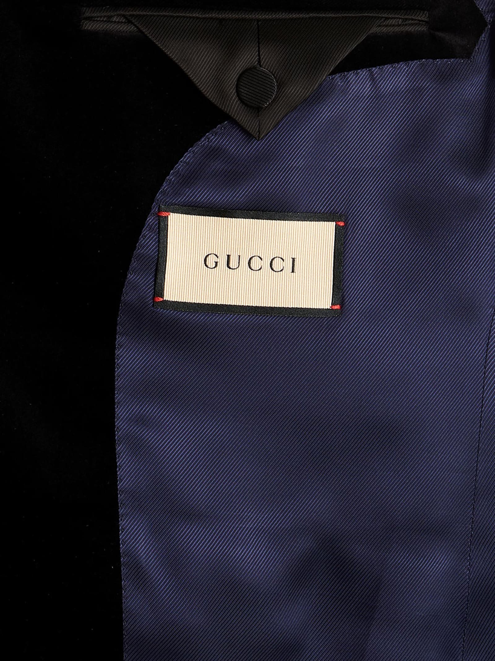 Shop Gucci Velvet Lapels Blazer Jacket In Blue