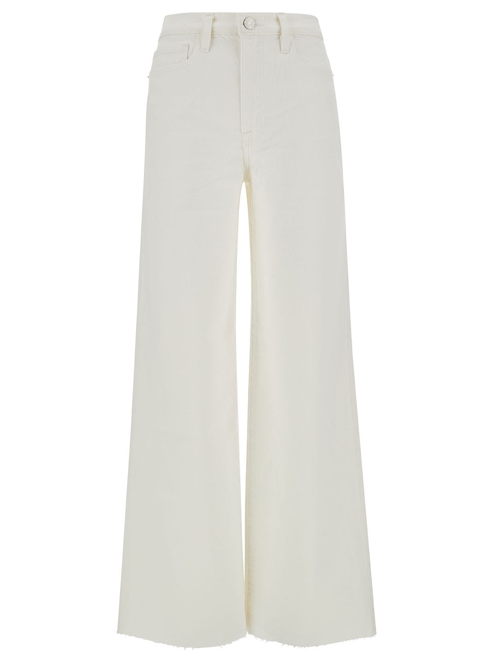 le Jane White Wide Leg Jeans With Tonal Buttons In Stretch Cotton Denim Woman