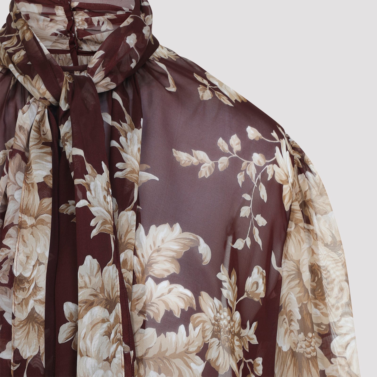 Dolce & Gabbana Silk Blouse With Floral Print In Brown