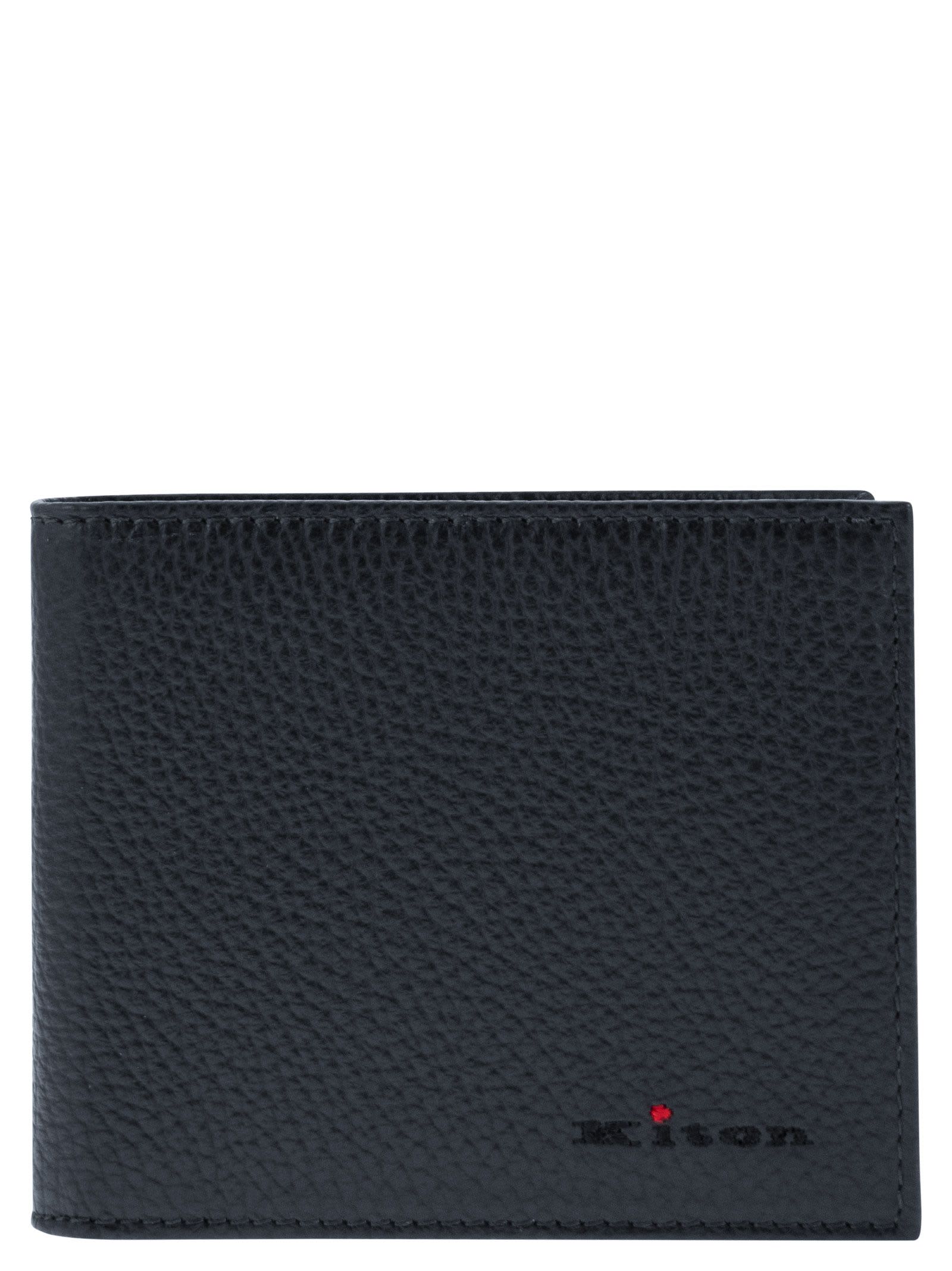 Kiton Men Credit Card Holder - Black Grain Leather Wallet