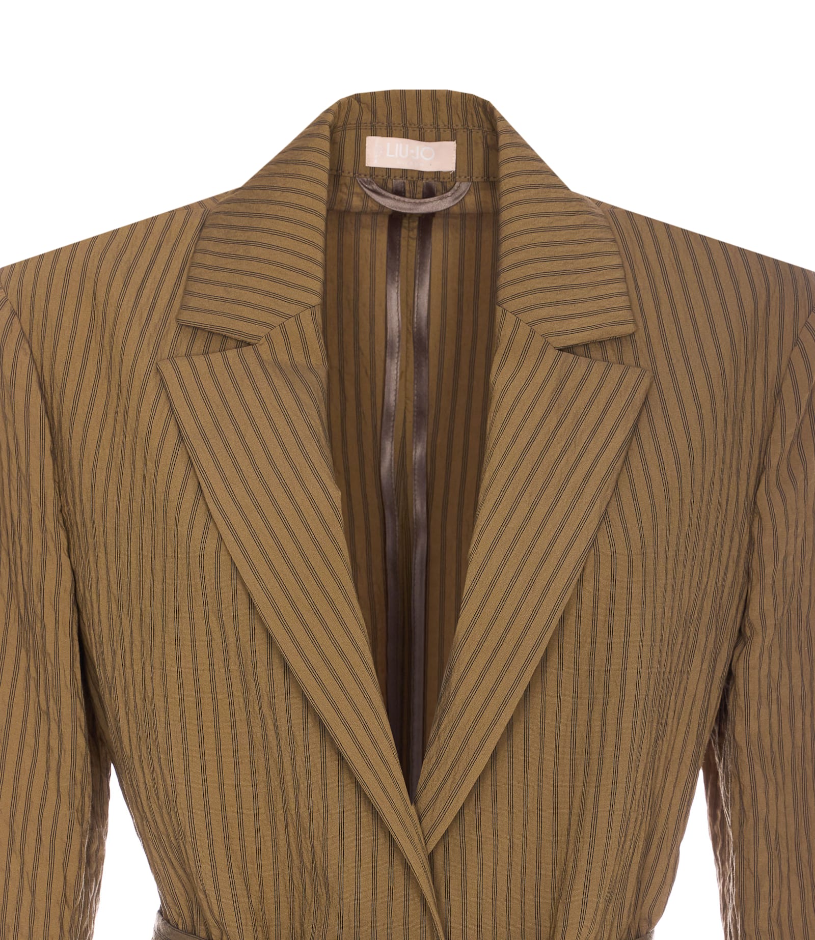 Liu •jo Striped Belted Jacket Notched Lapel