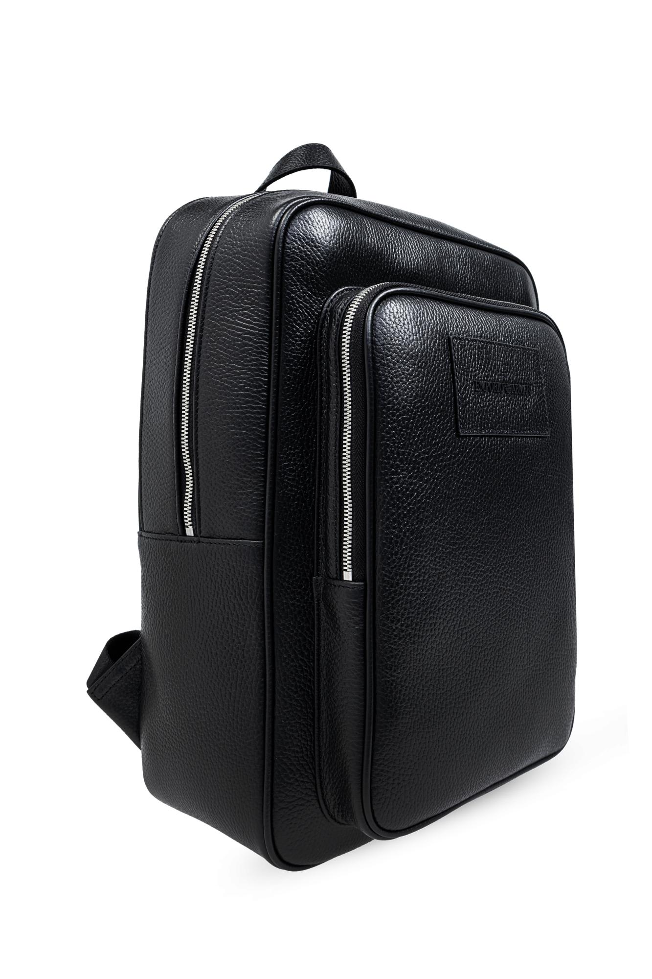 Shop Emporio Armani Leather Backpack In Black