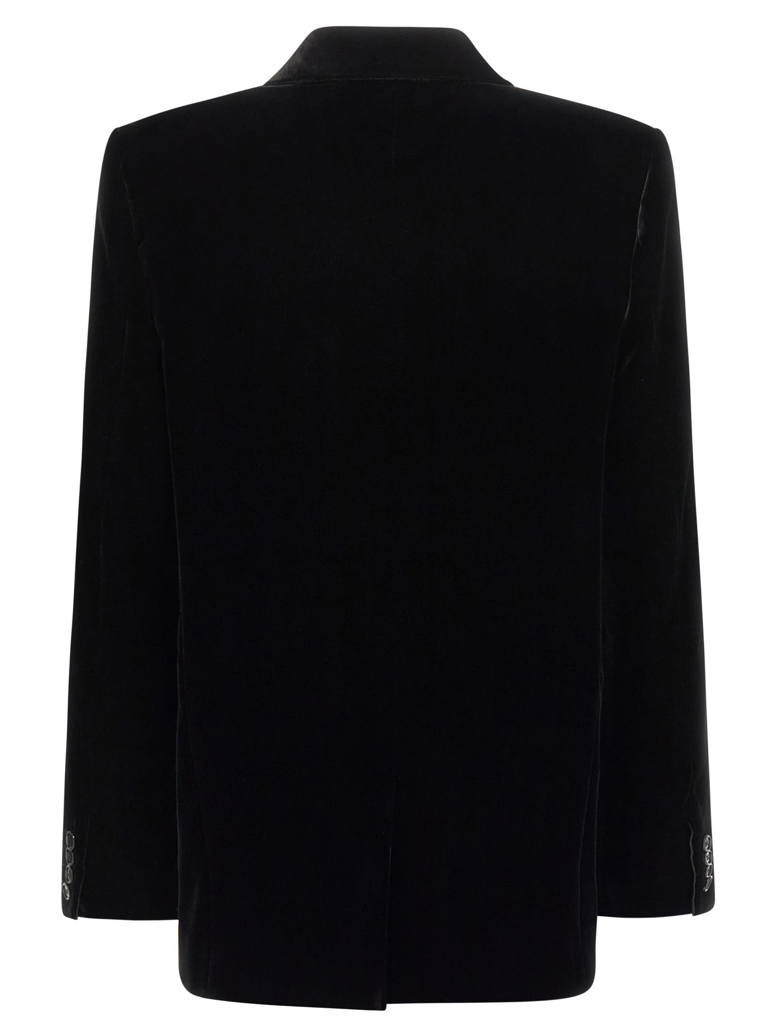 Saint Laurent Black Velvet Double-breasted Blazer In Black