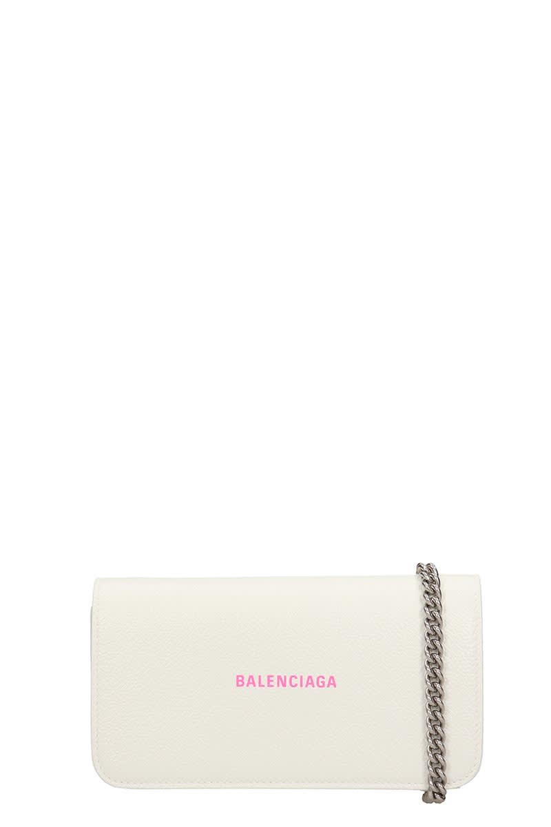 BALENCIAGA CASH PHONE HOLD WALLET IN WHITE LEATHER,11317598
