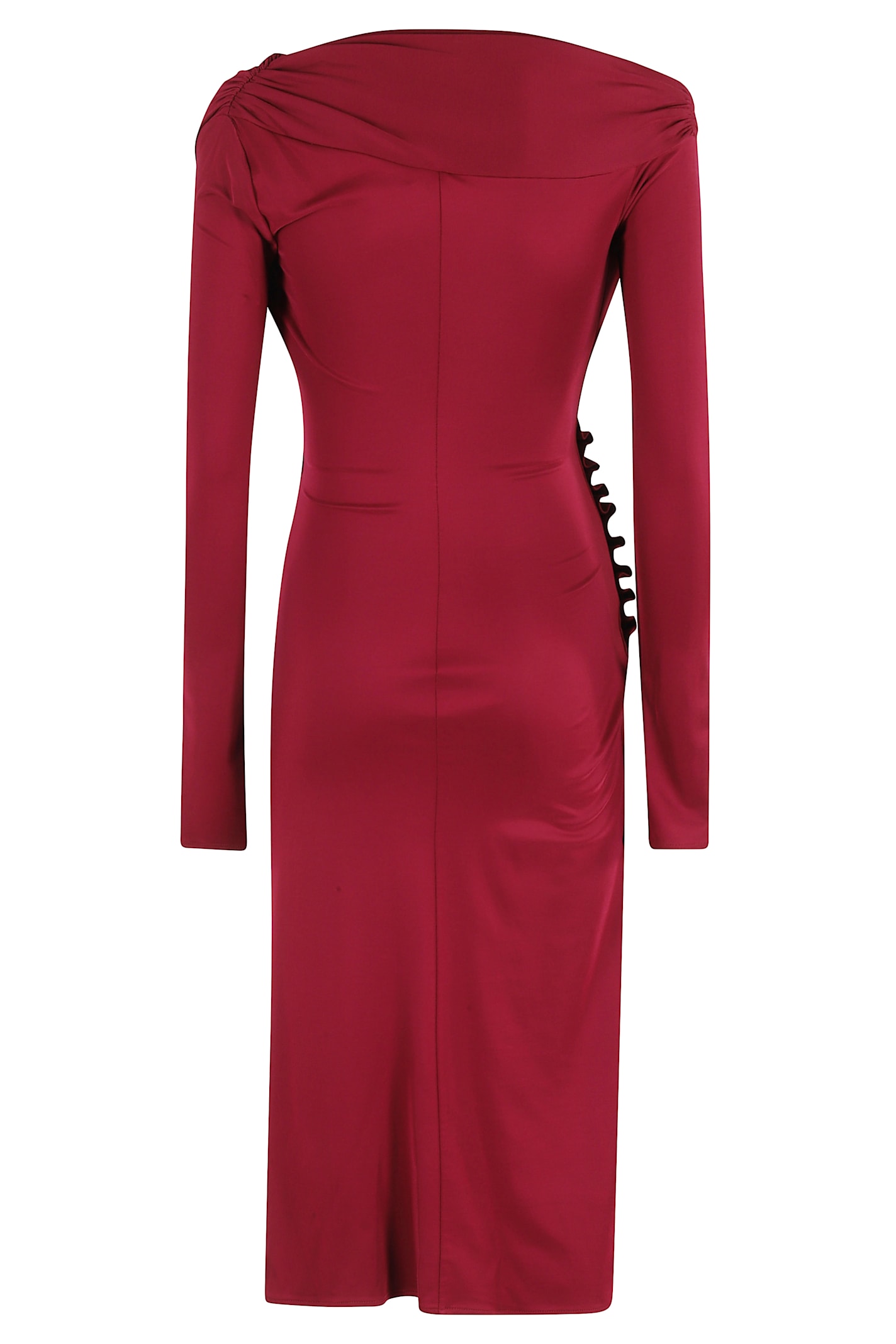 Elisabetta Franchi Draped Midi Dress With Jeweled Buttons In Red