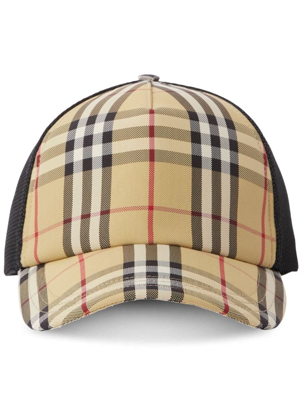 BURBERRY BEIGE BASEBALL CAP WITH VINTAGE CHECK MOTIF AND MESH INSERT IN NYLON MAN