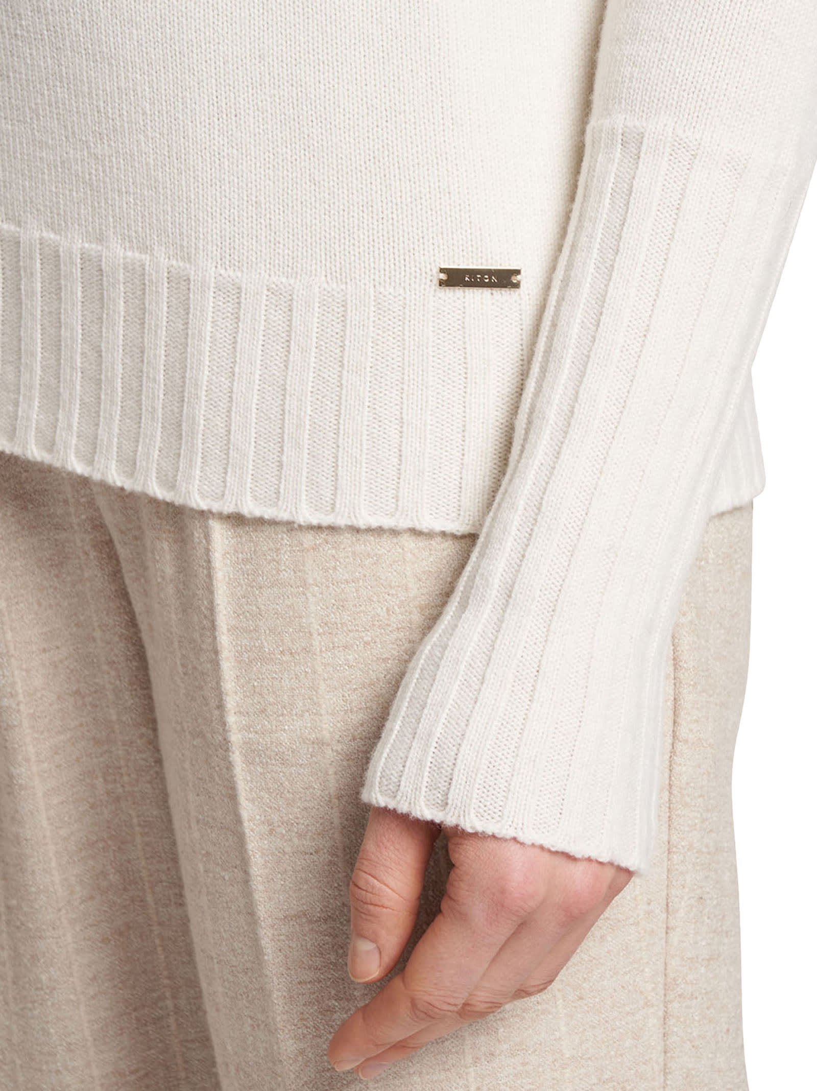 Shop Kiton Sweater High Neck Cashmere In Optical White