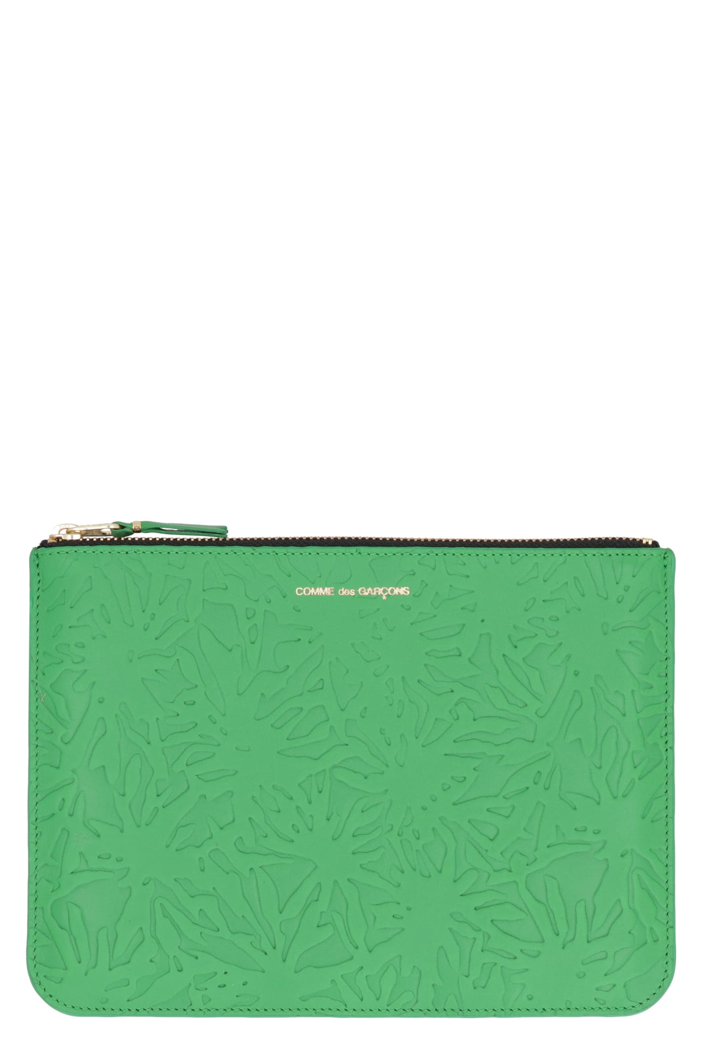 Comme Des Garçons Leather Flat Pouch In Green