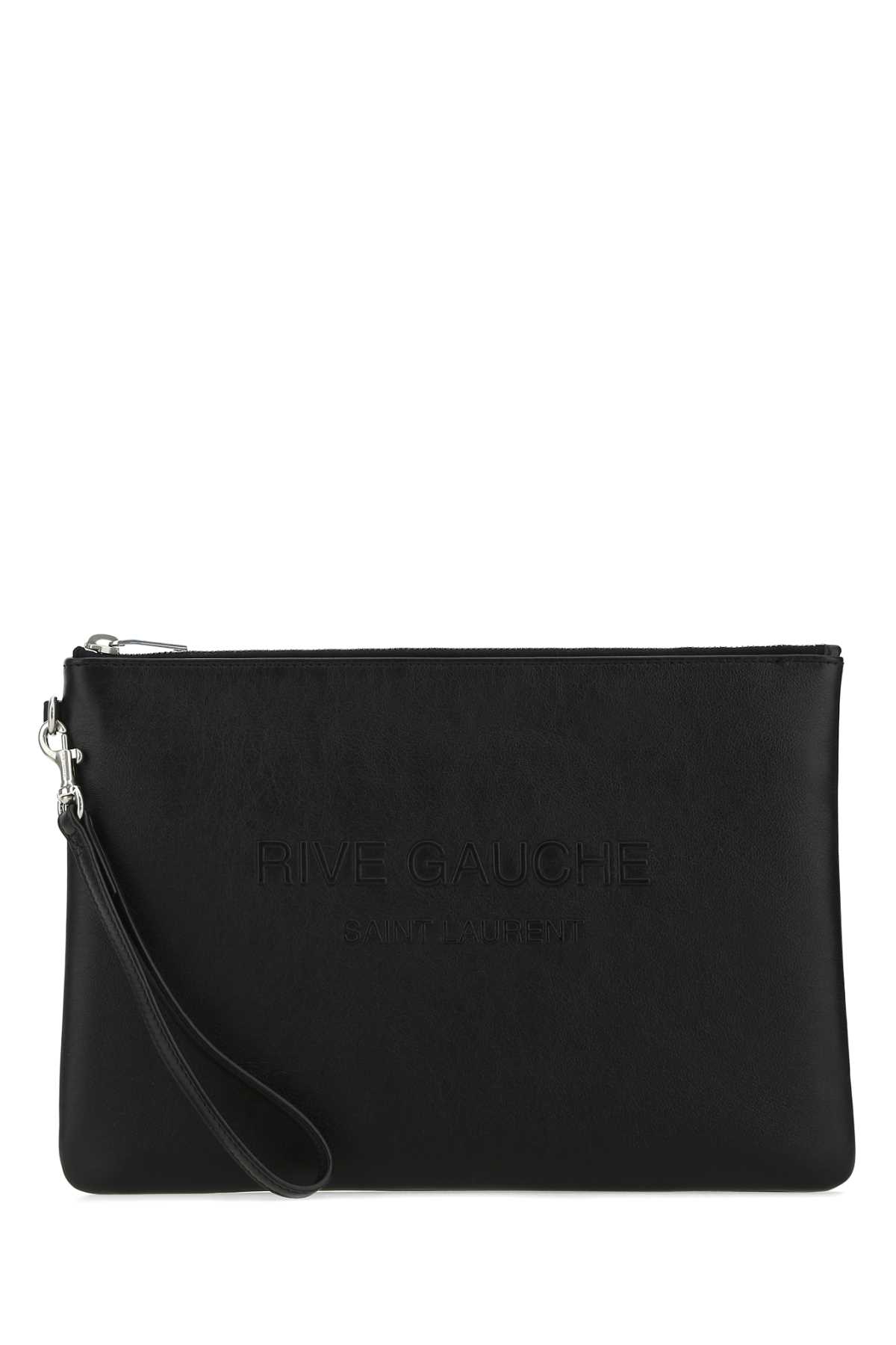 Shop Saint Laurent Black Leather Clutch In 1000