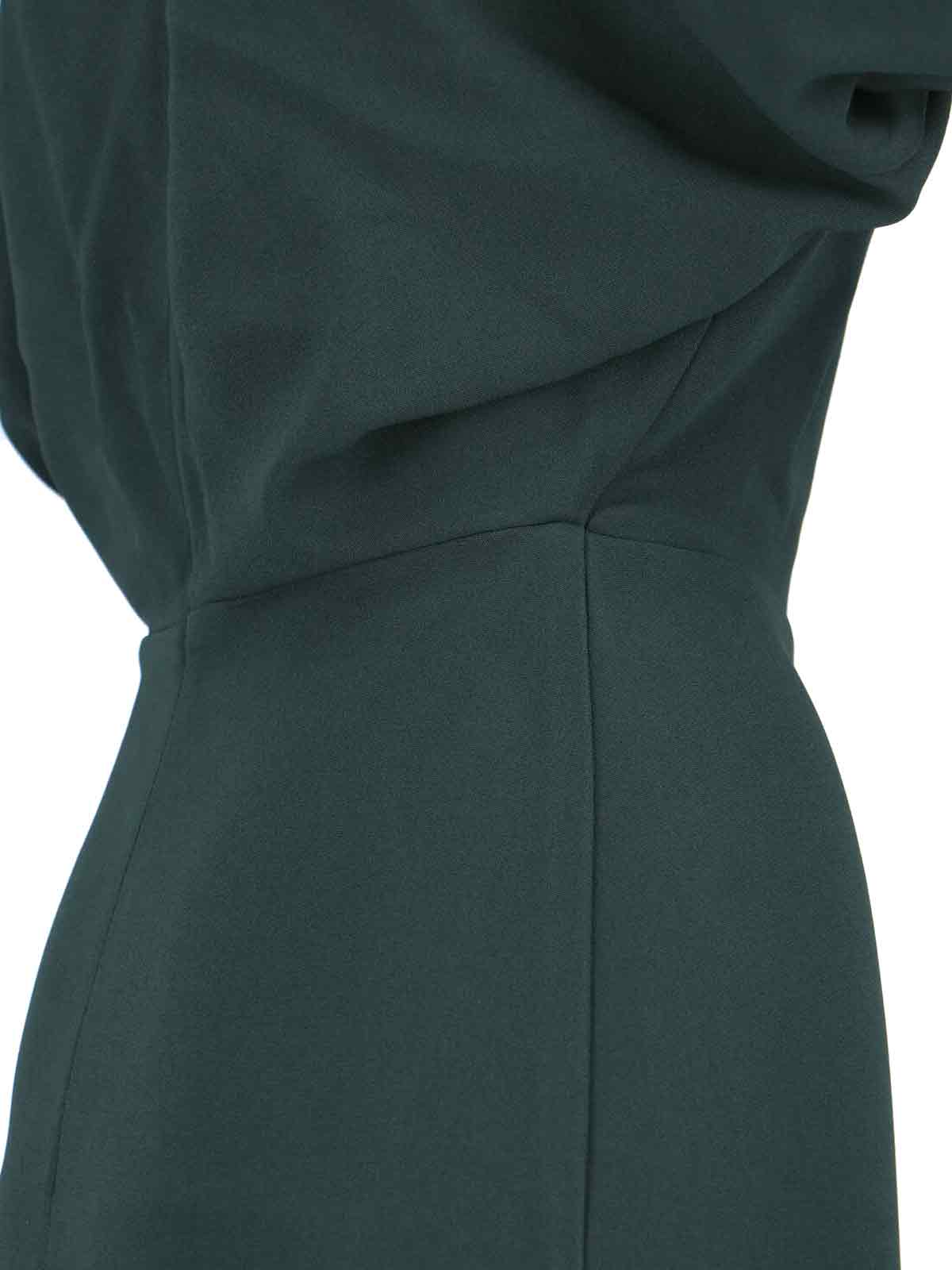 Victoria Beckham Green Midi Dress With Ruched Sleeves And V Neck In Green