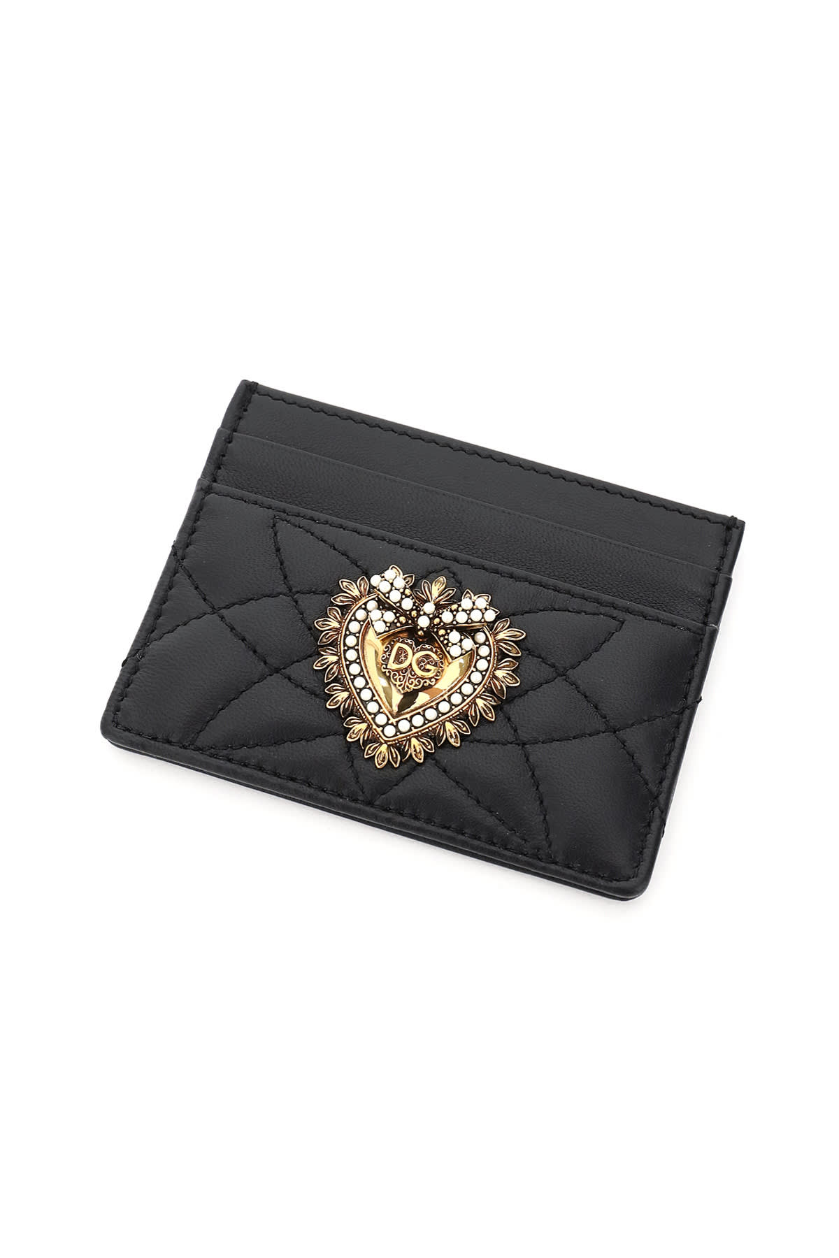 Dolce & Gabbana Black Leather Devotion Card Holder In Black
