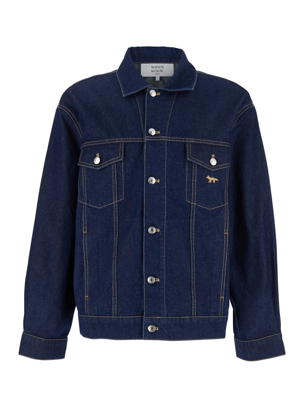 Maison Kitsuné trucker Blue Jacket With Logo Embroidery On The Front And Logo Patch On The Rear In Denim Man