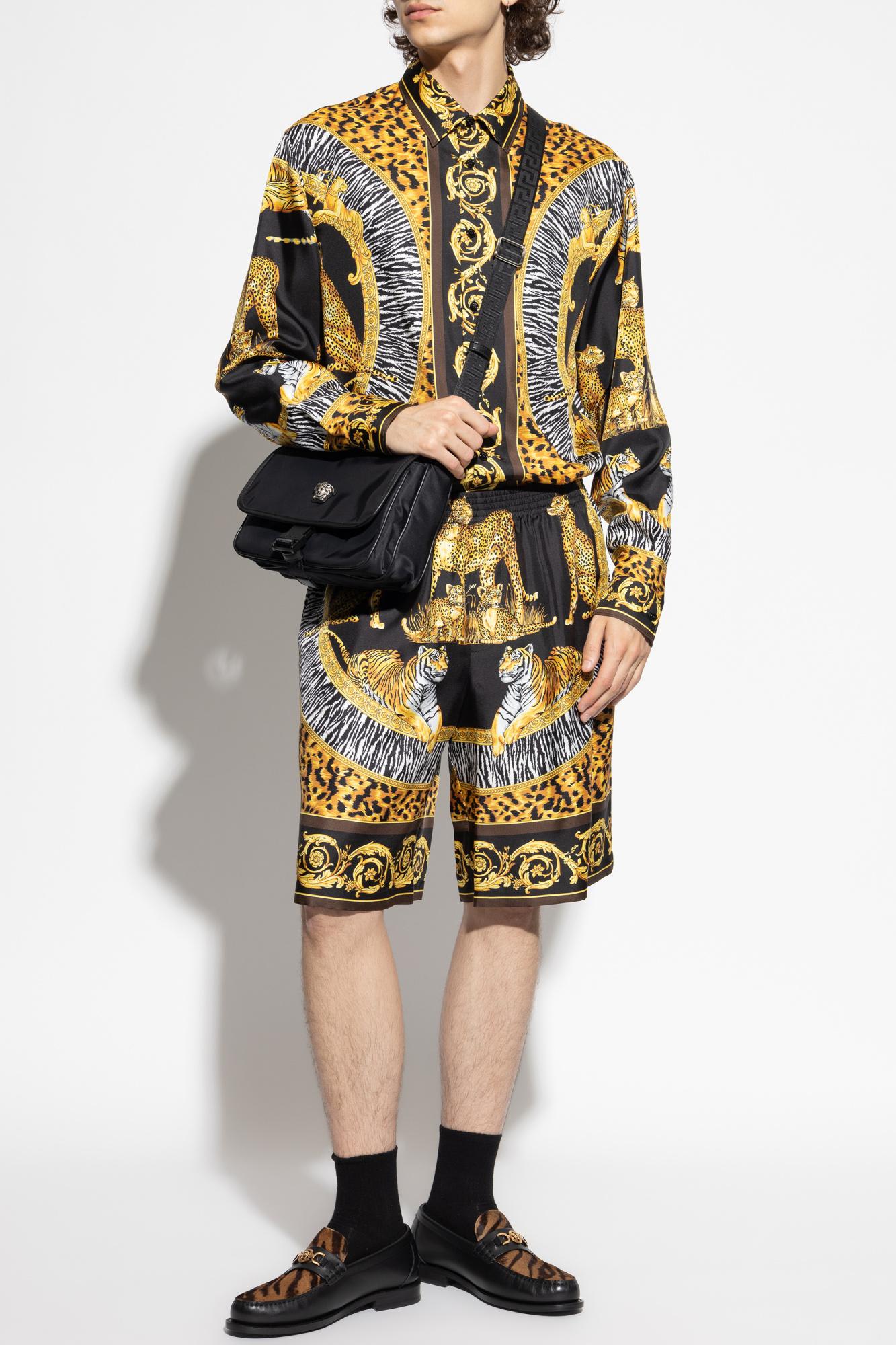 Versace Animal Print Shirt With Gold Accents In Yellow