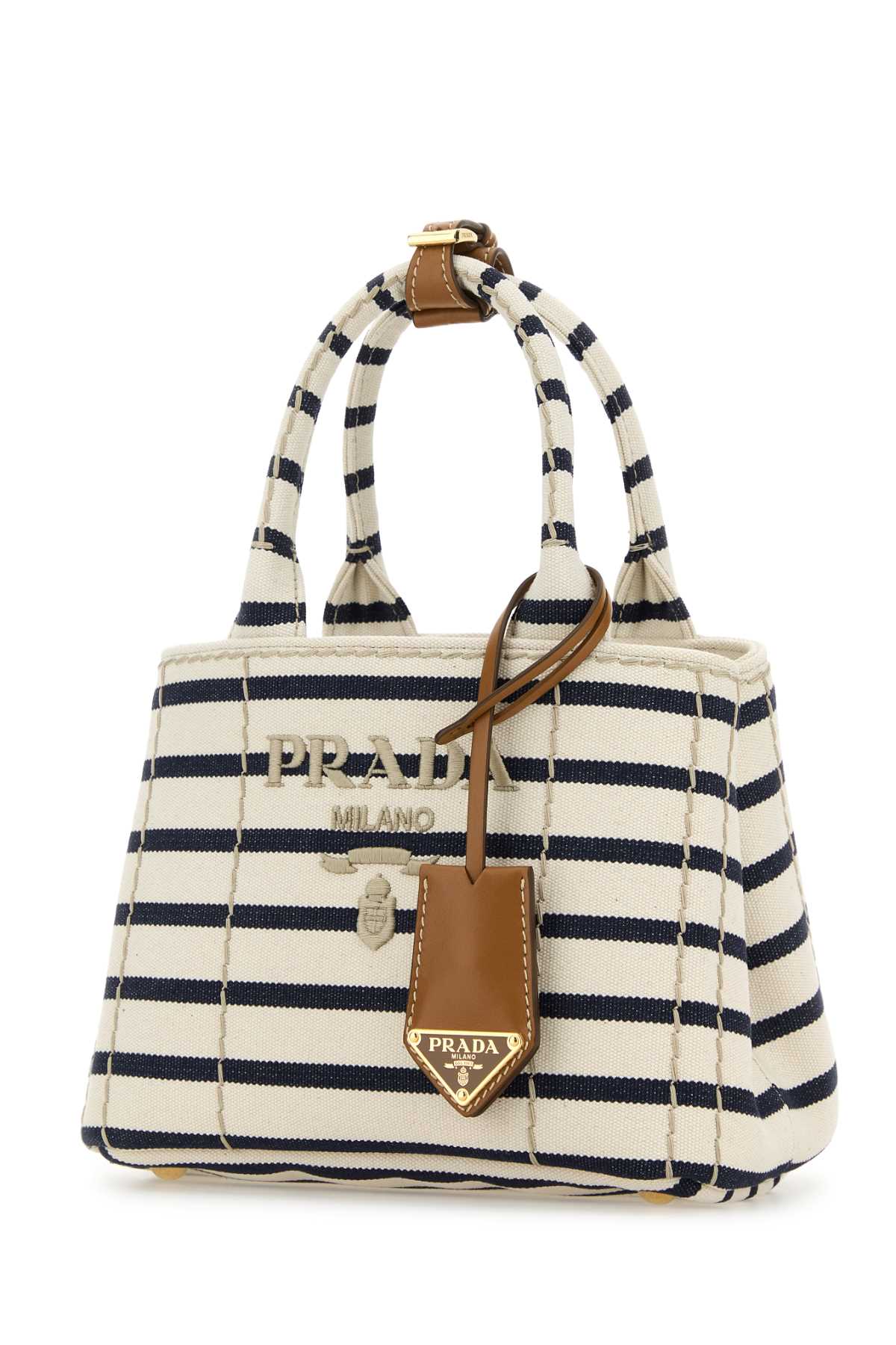 Prada Mini Handbag With Striped Design And Tag In Multi
