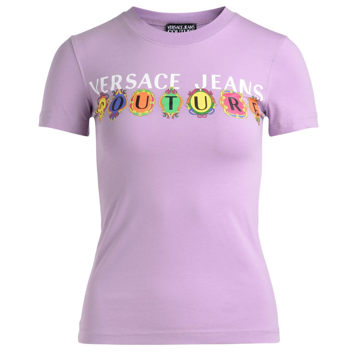 Lilac Versace Jeans Couturet-shirt With Multicoloured Logo