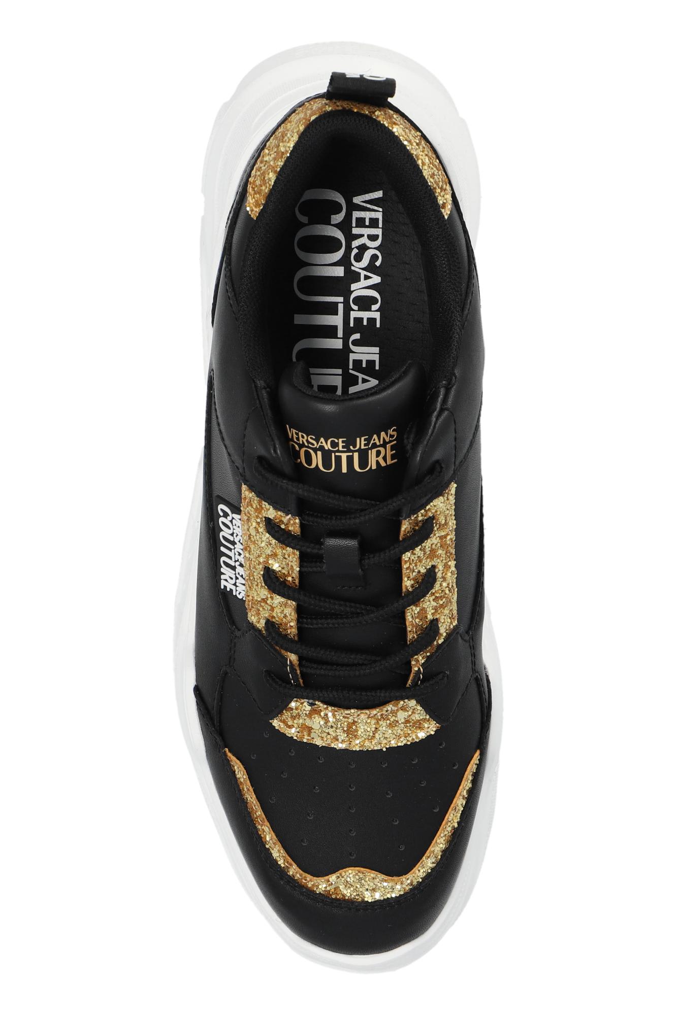 Shop Versace Jeans Couture Sneakers With Logo In Black