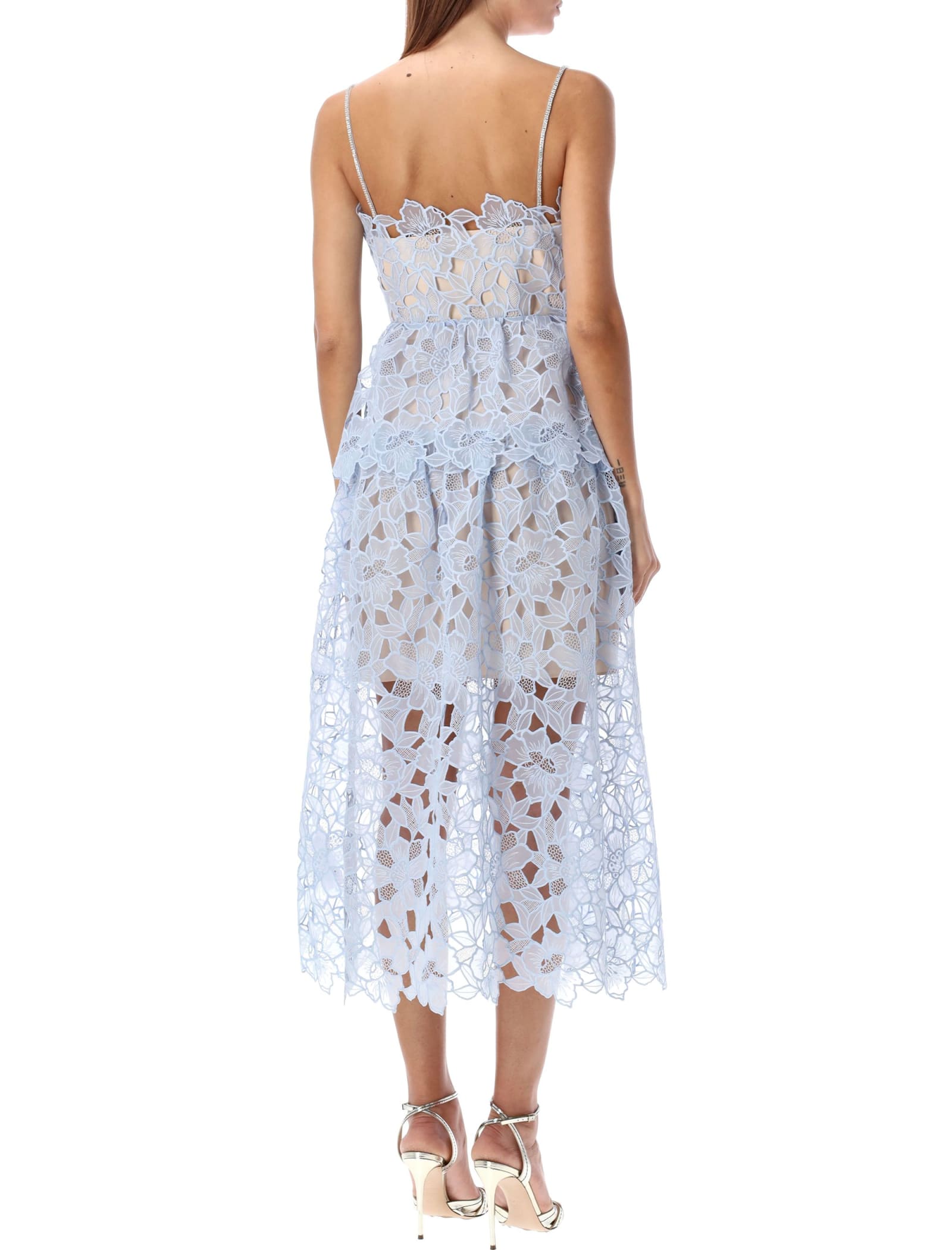 Shop Self-portrait Organza Lace Midi Dress In Light Blue