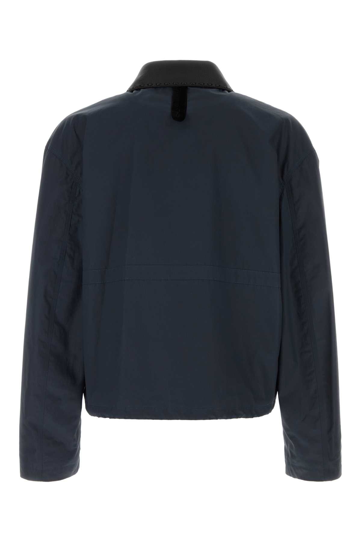 Shop Fendi Navy Blue Cotton Blend Jacket