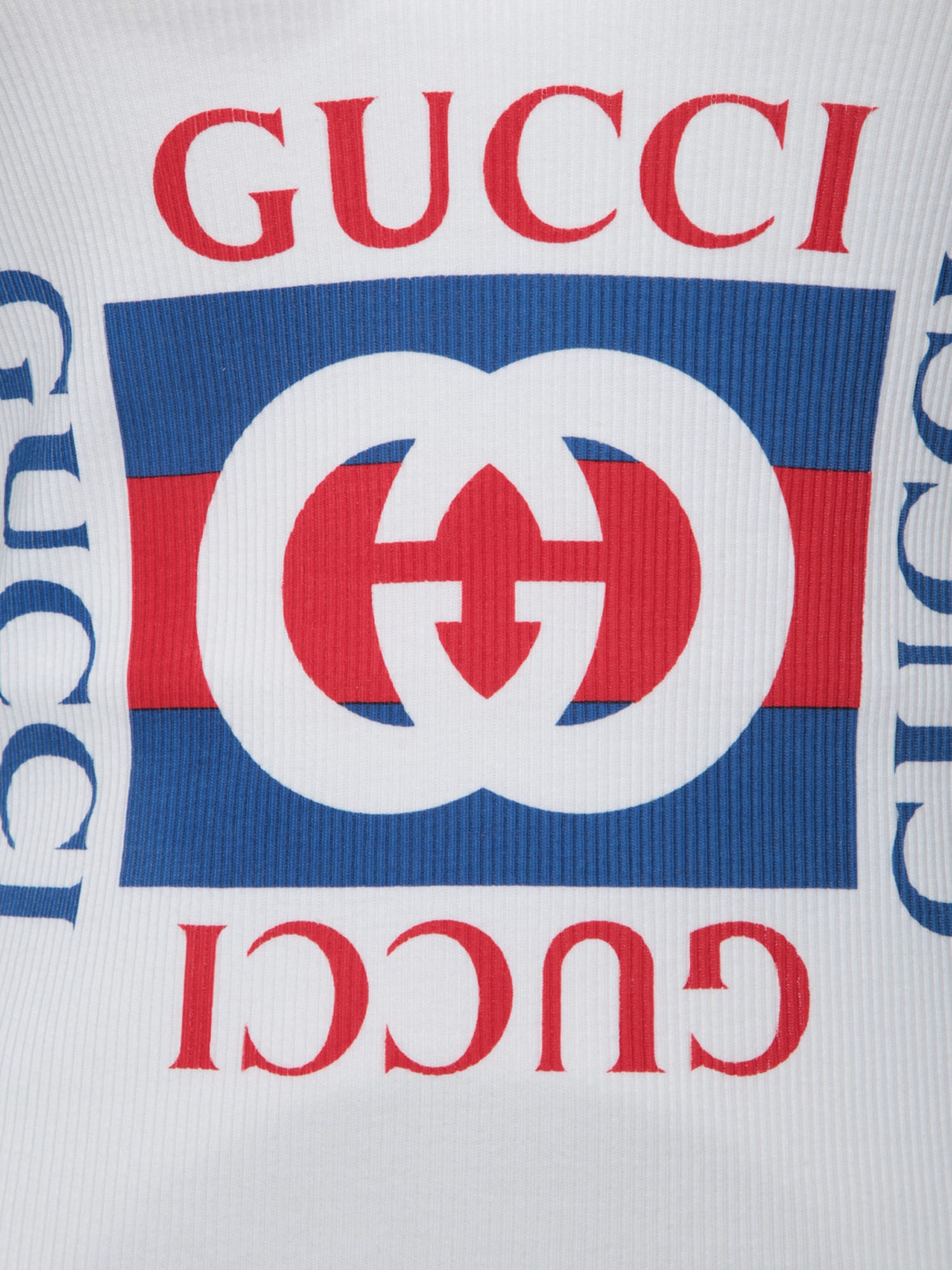 Shop Gucci Blue-white Cotton Logo Tank Top