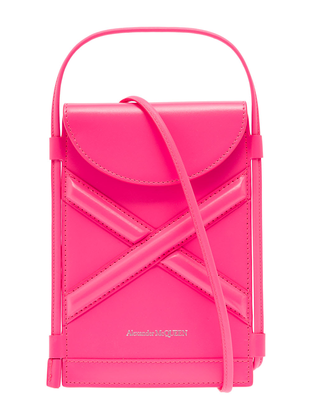 Alexander Mcqueen Womans The Curve Micro Pink Leather Crossbody Bag