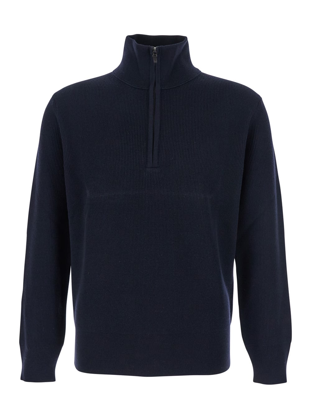 Kangra Cashmere Blue Sweater With High Neck And Half Zip Closure On The Front In Wool Man In Blue