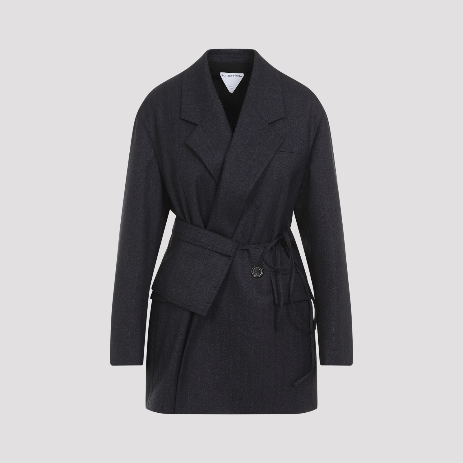 Bottega Veneta Wool Jacket With Belt In Blue