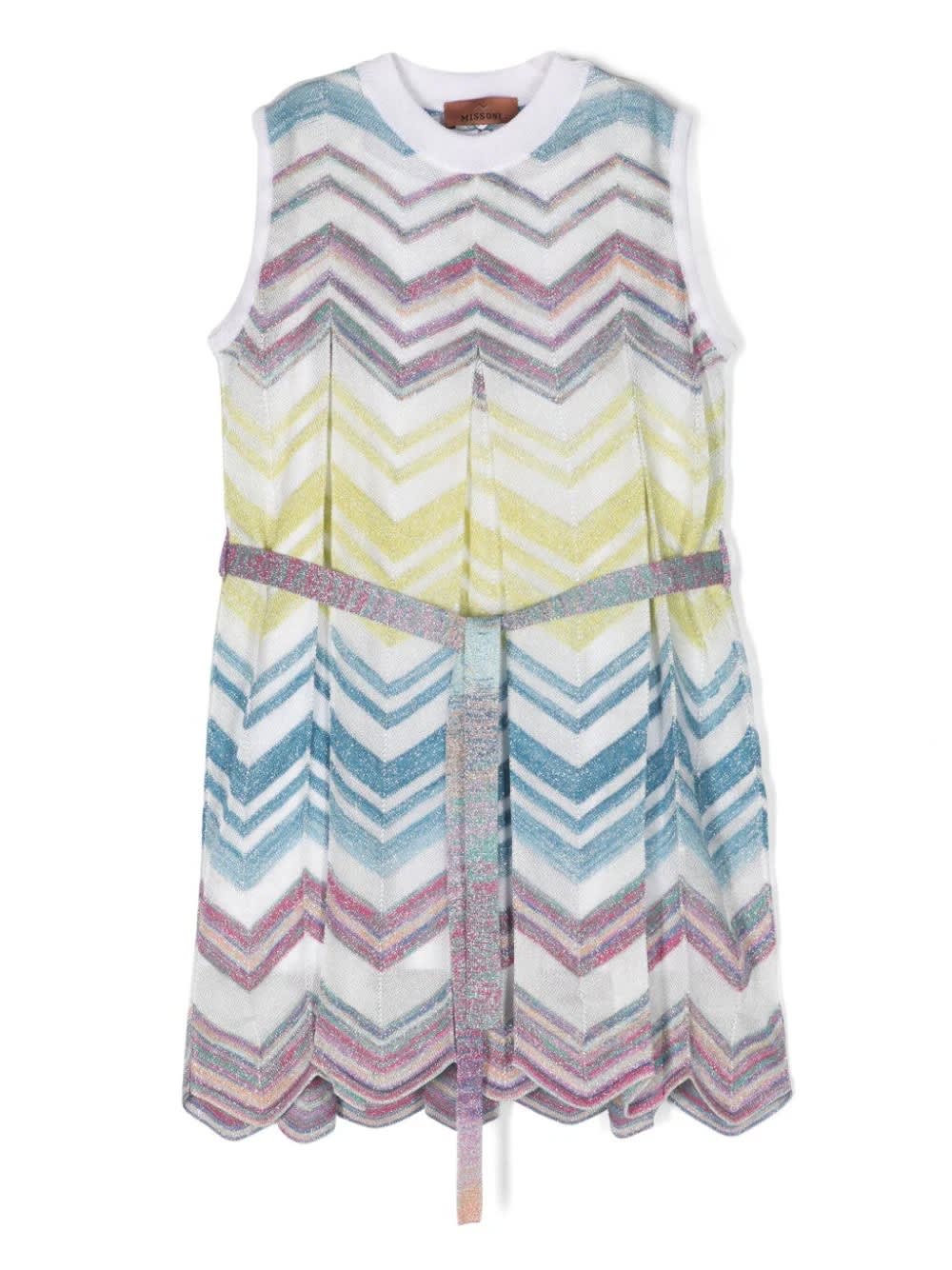 Shop Missoni Multicolour Chevron Laminated Knitted Sleeveless Dress