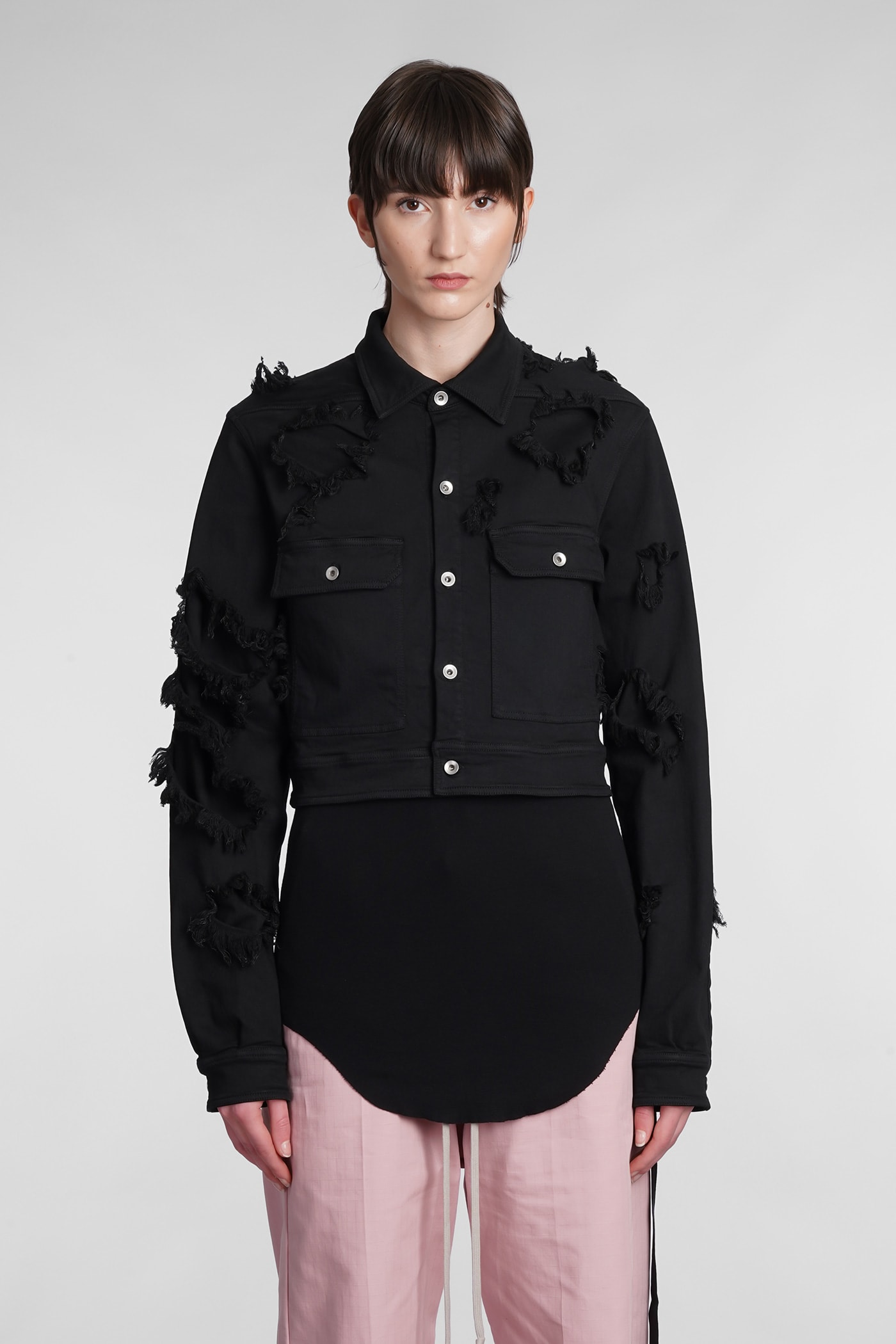 DRKSHDW Cropped Outhershirt Casual Jacket In Black Cotton