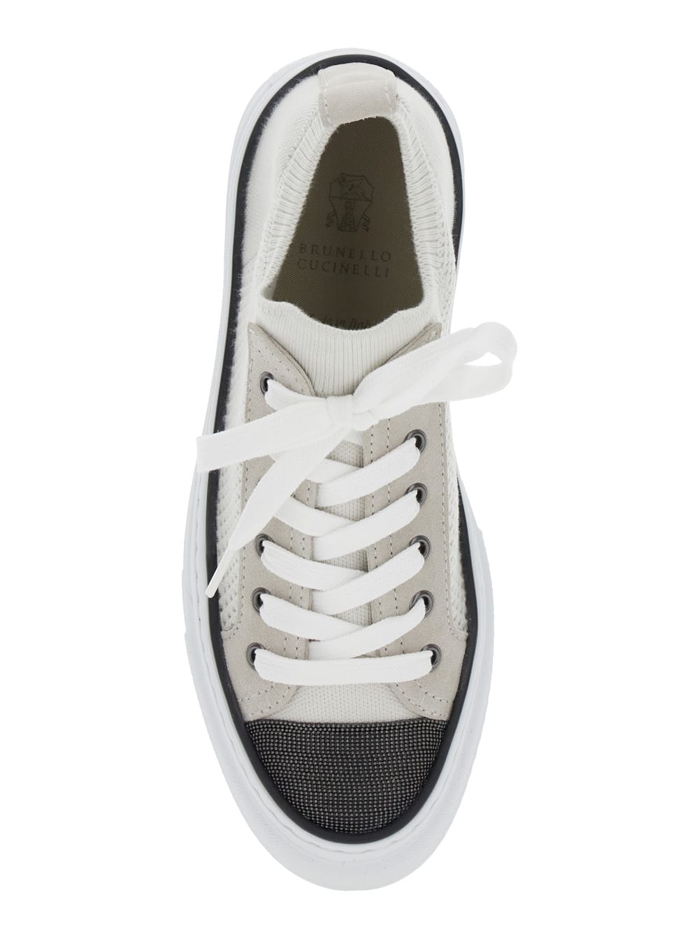 Brunello Cucinelli Low Top Sneaker With Tab On The Heel In Cotton Knit In White