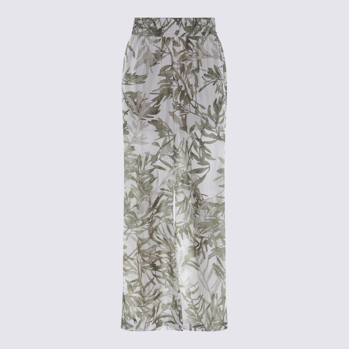 Shop Brunello Cucinelli Green And White Silk Pants