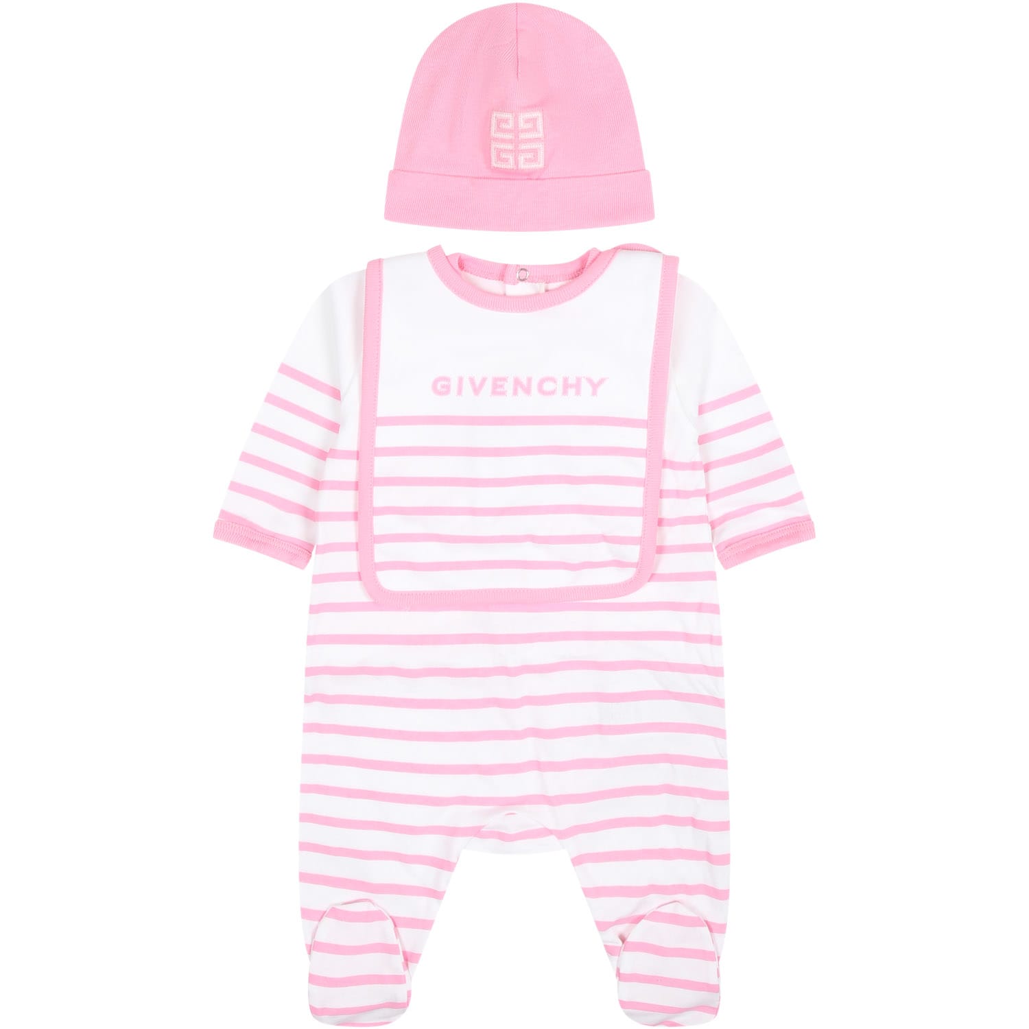 GIVENCHY PINK SET FOR BABY GIRL WITH LOGO STRIPES