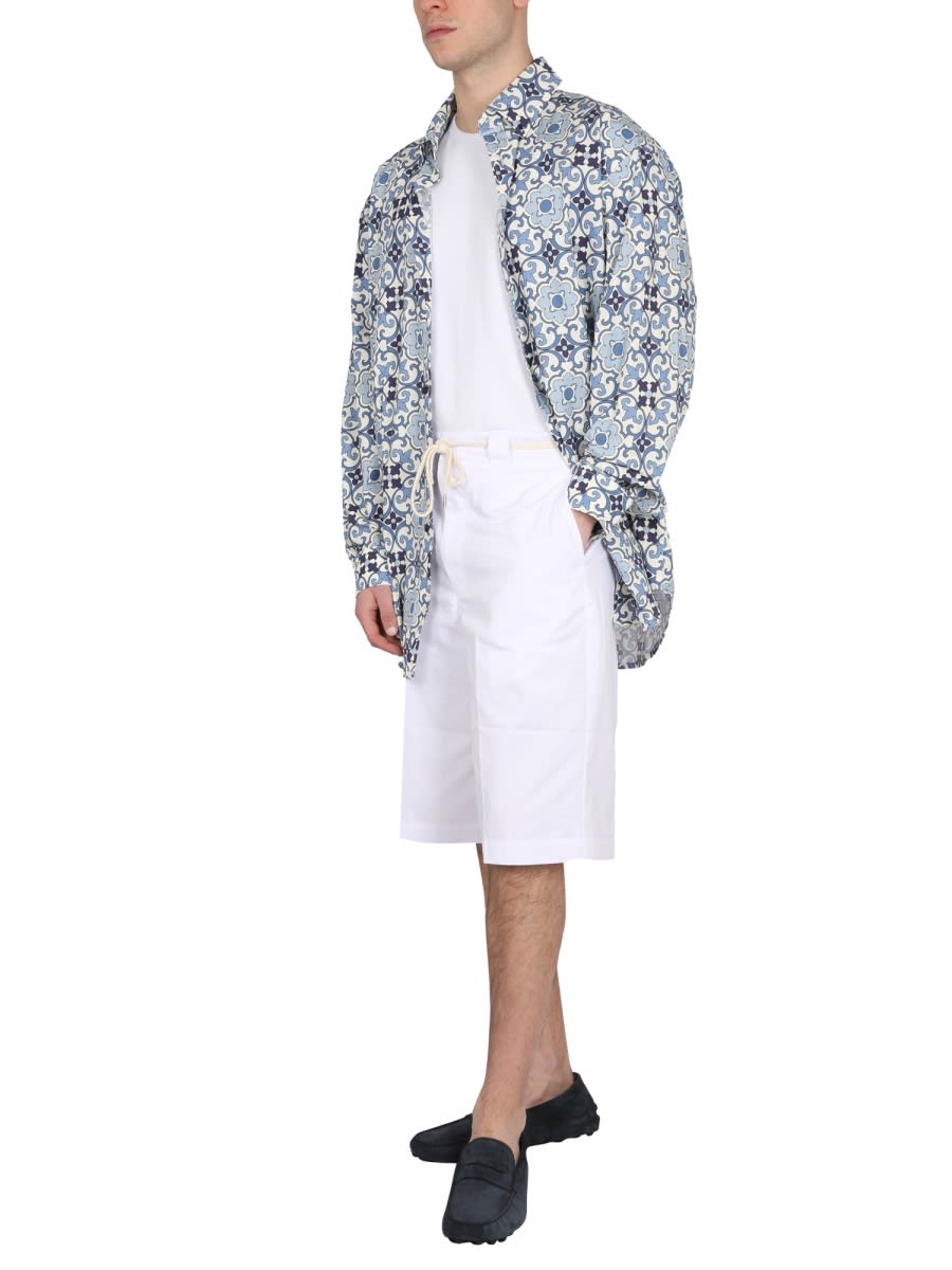 Drôle De Monsieur Printed Button-down Collar Shirt With Long Sleeves In Blue