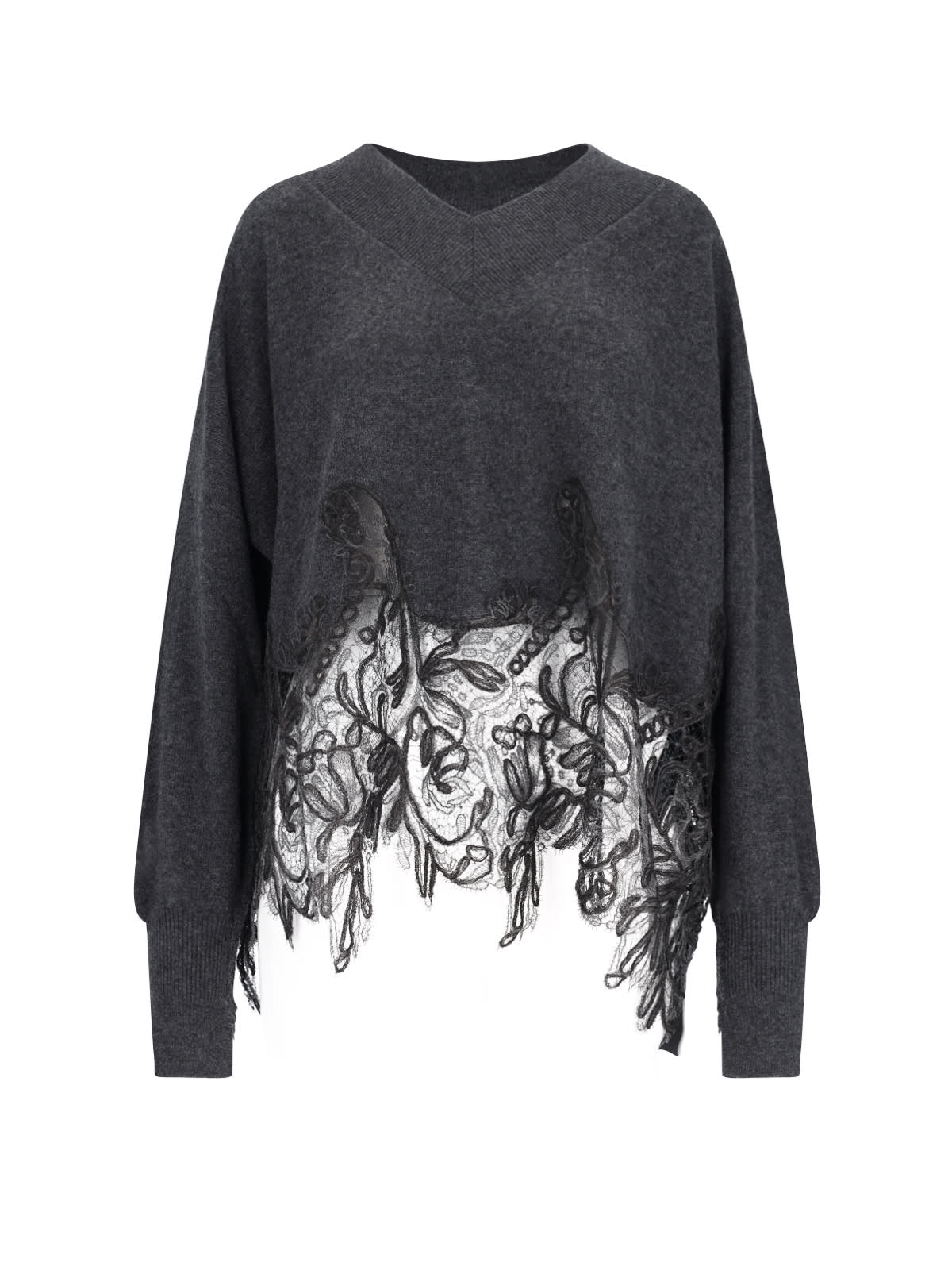 Shop Ermanno Scervino Lace Detail Sweater In Gray