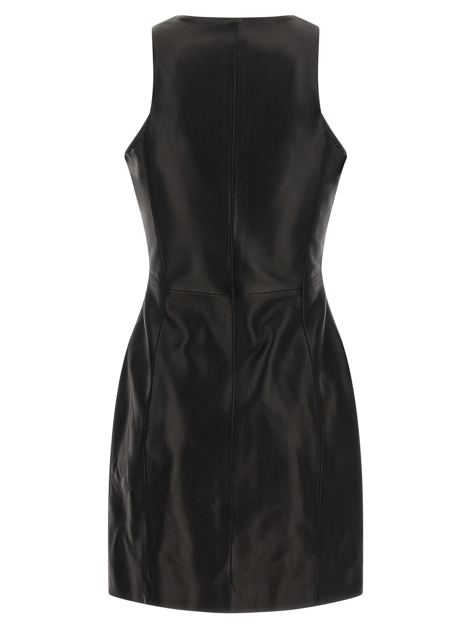 Balmain Maxi Zip Leather Dress In Black