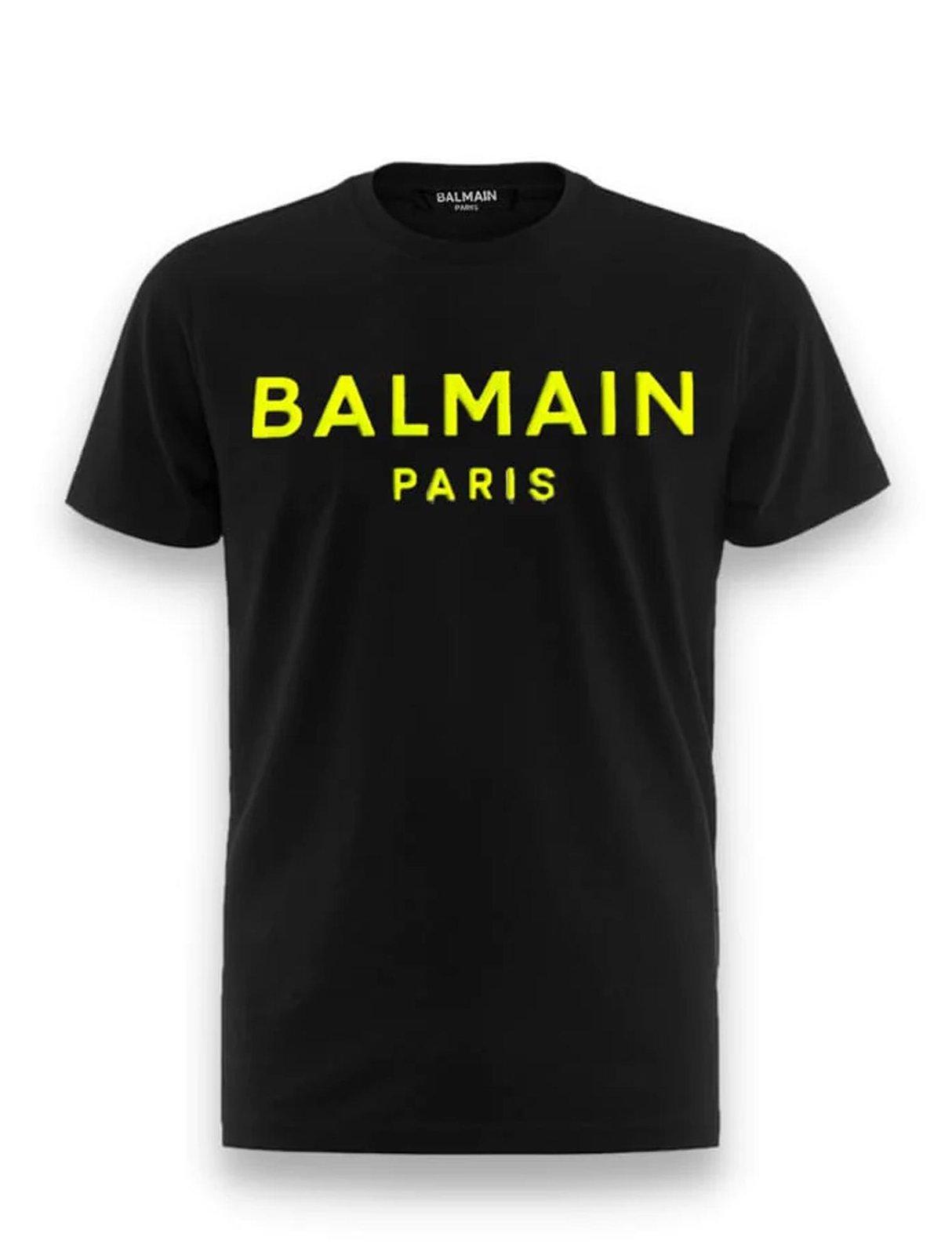 Shop Balmain Logo Detailed Crewneck T-shirt In Black