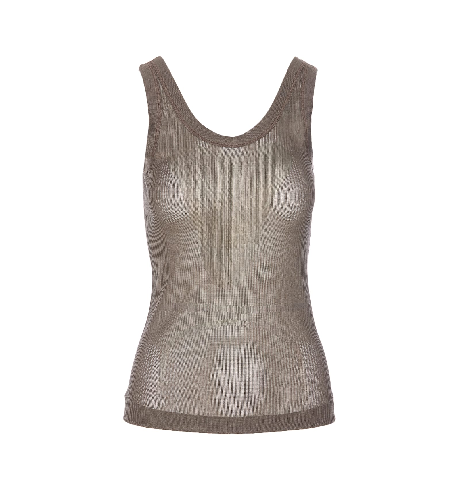 Lemaire Lightweight Ribbed Scoop Neck Sheer Sleeveless Stretch In Brown