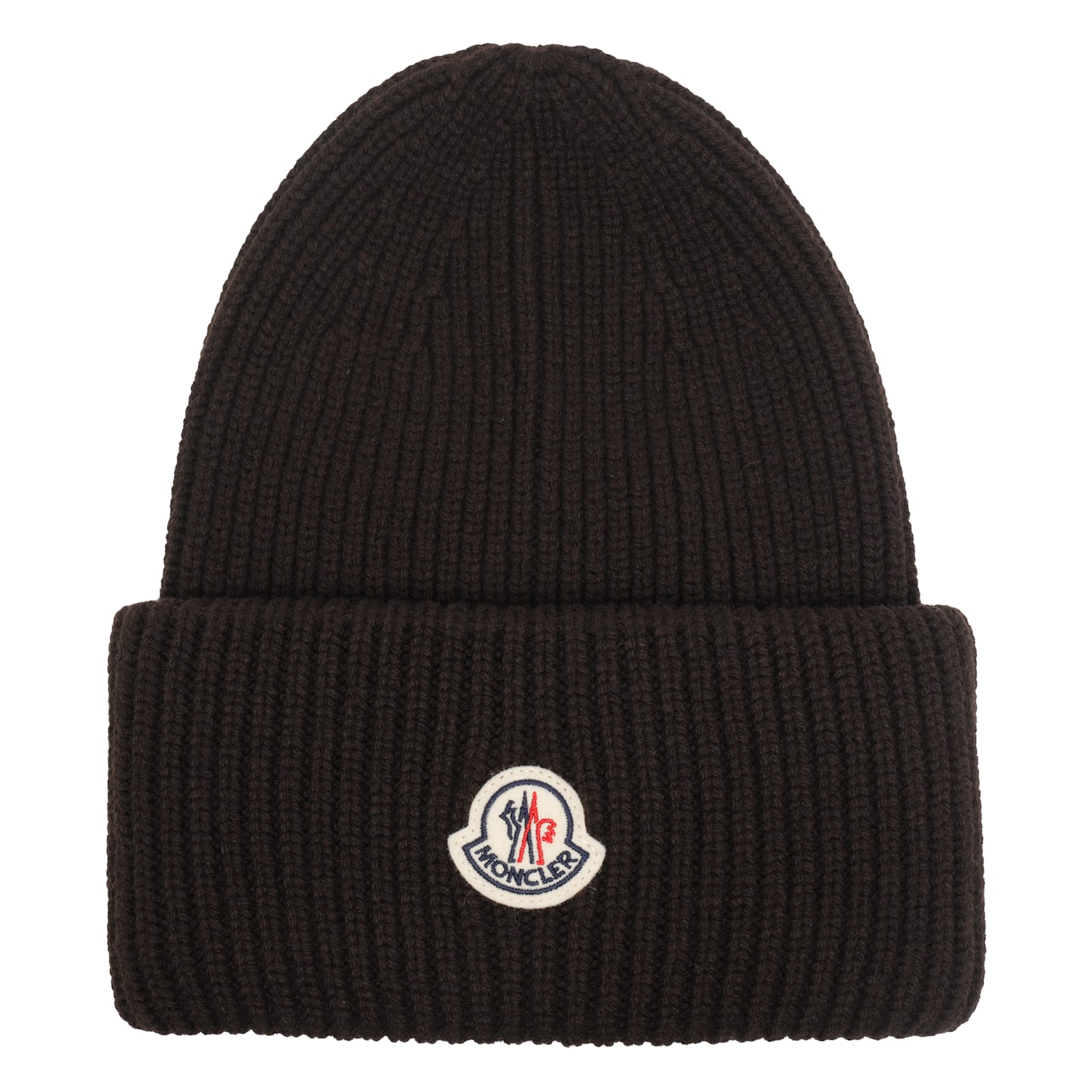 Moncler Dark Brown Textured Logo Beanie Hat In Brown