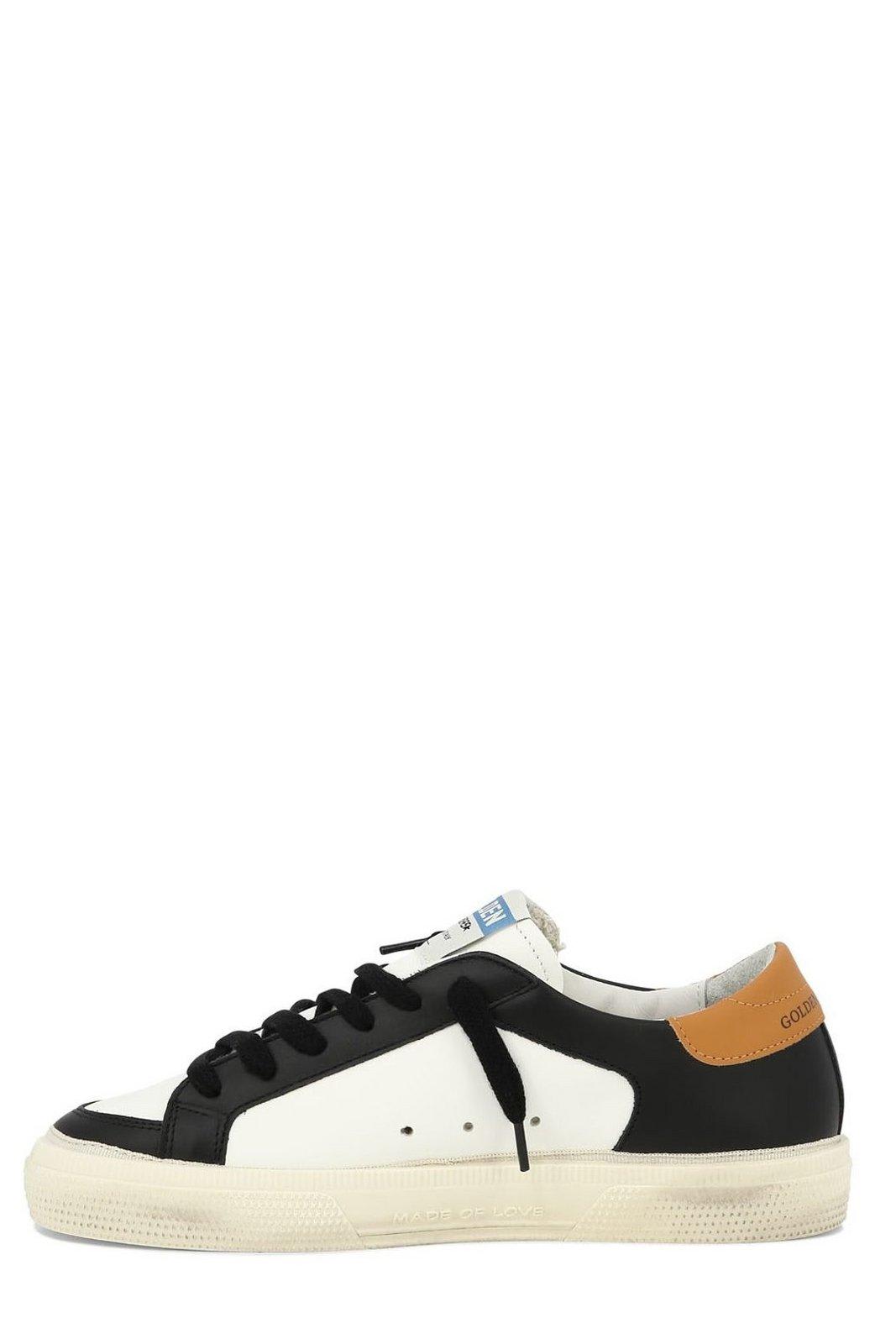 Shop Golden Goose May Star-patch Lace-up Sneakers In White/black/orange