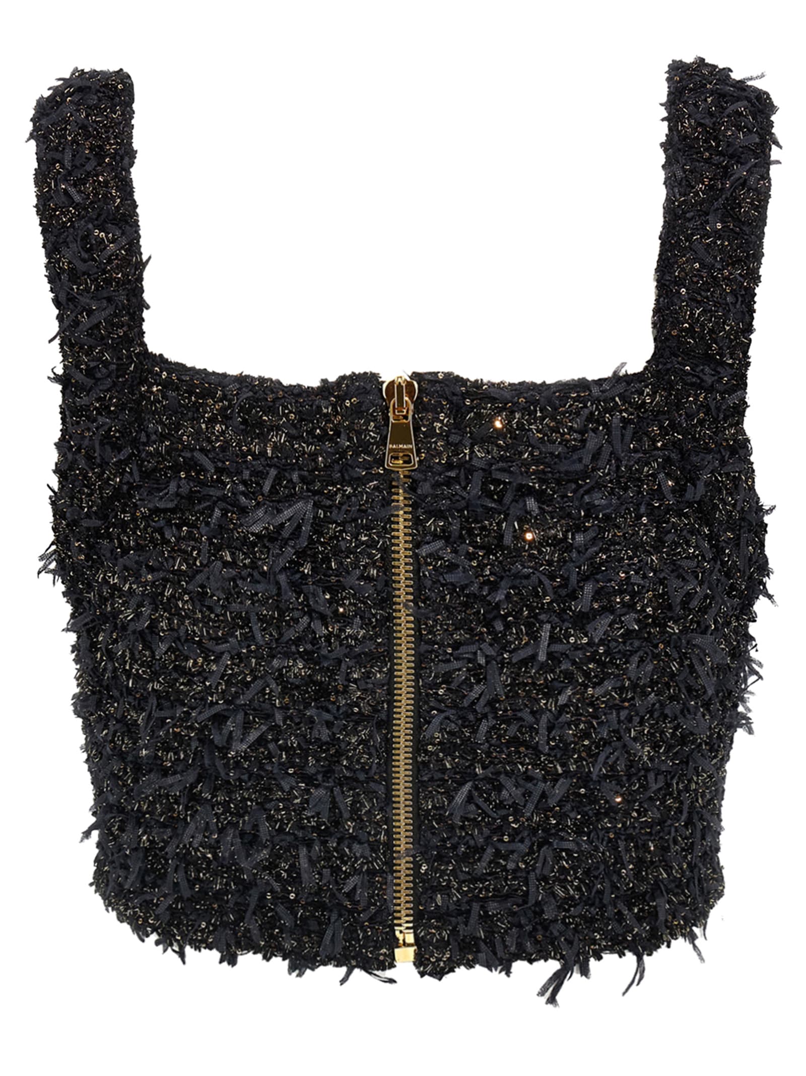 Balmain Women Tweed Cropped Top In Black