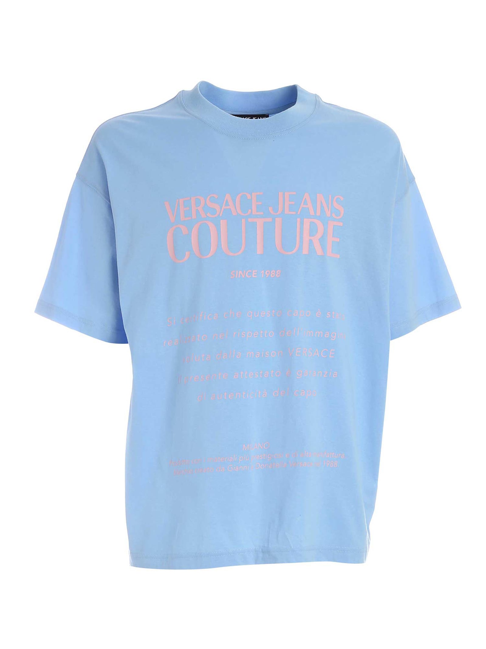 Versace Jeans Couture Label Print T-shirt In Light Blue