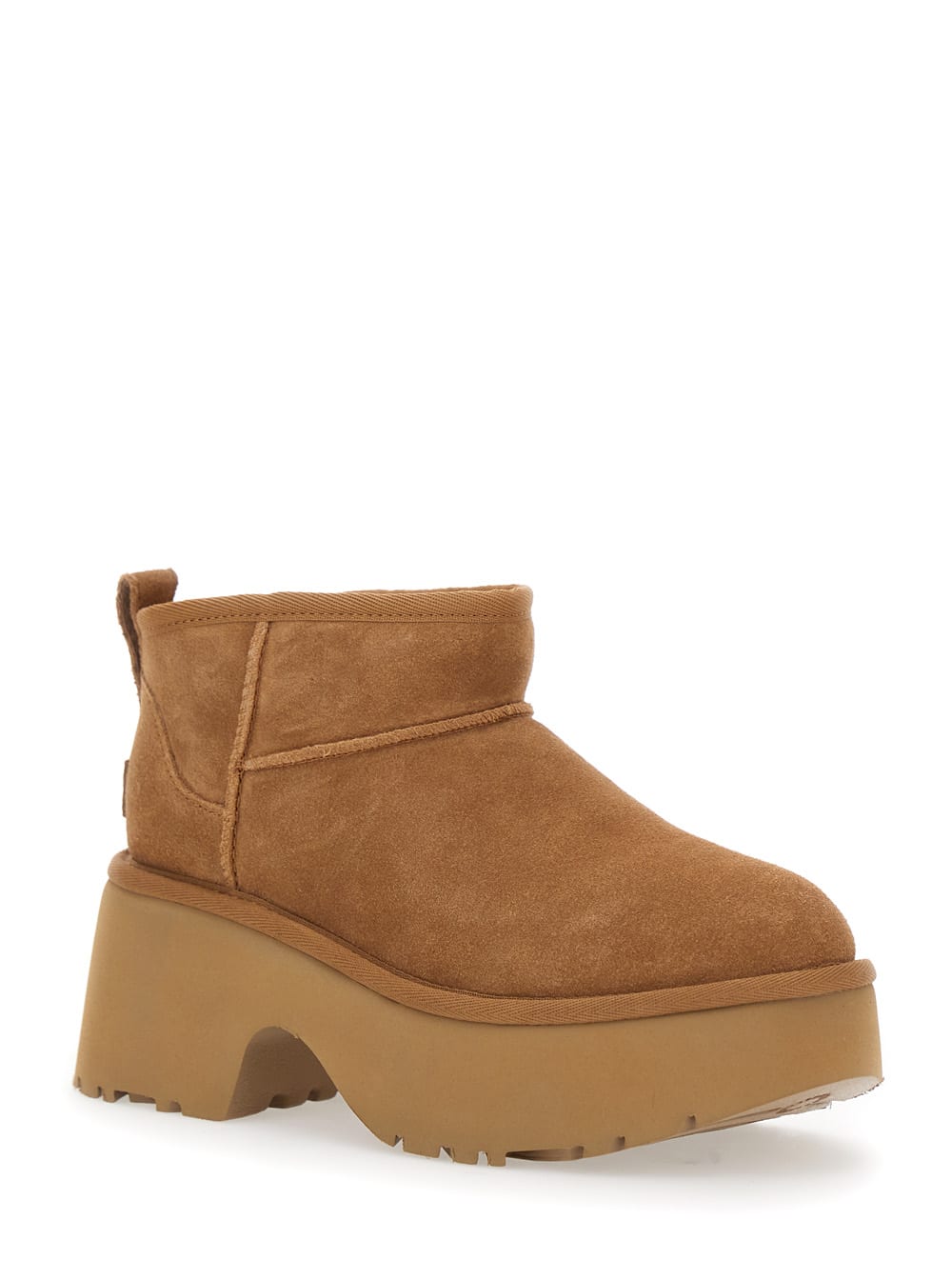 Shop Ugg Brown Ultra Mini New Heights Boots In Suede Woman In Beige