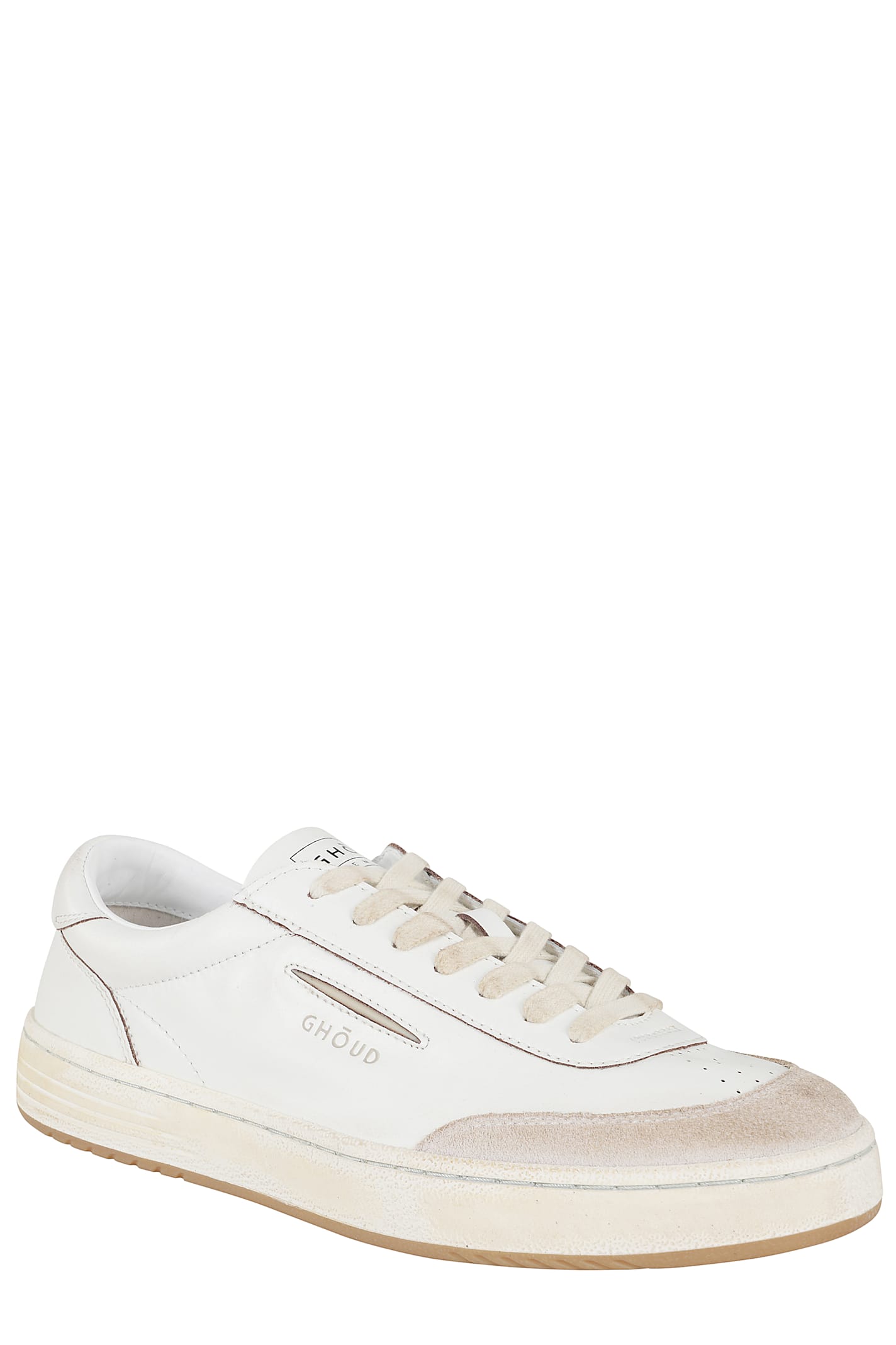 Ghoud Lido Low Sneakers In White Leather And Suede In White Taupe