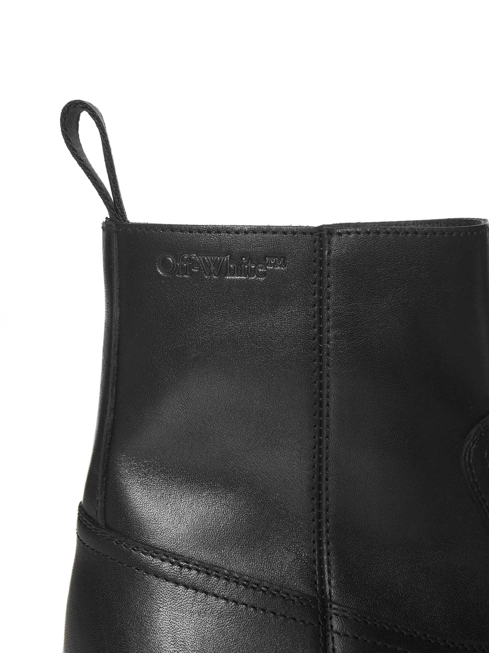 Off-white Chunky Sole Leather Boots With Elastic Side Panels In Black