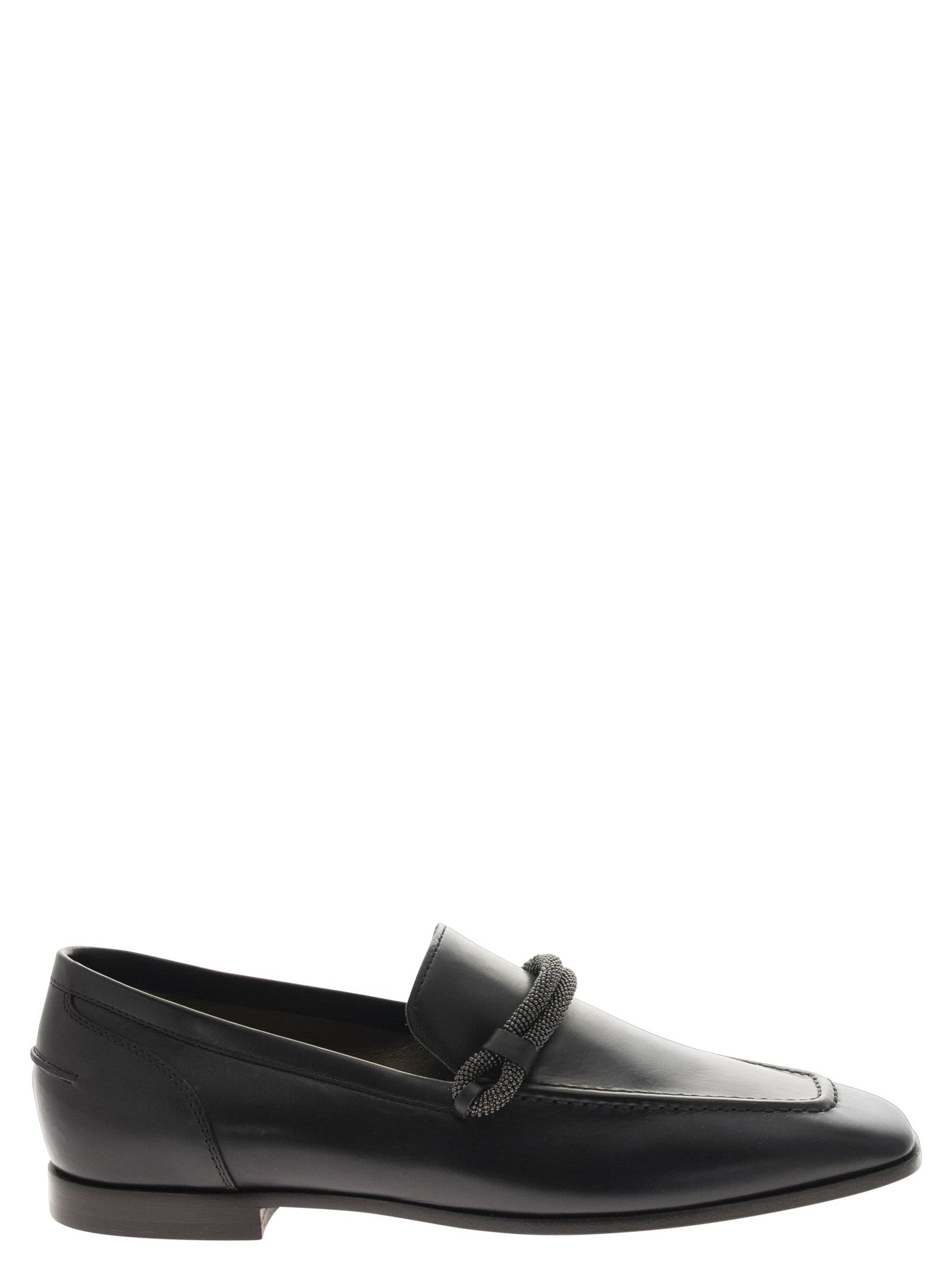 Brunello Cucinelli Leather Loafers With Precious Bar Detail