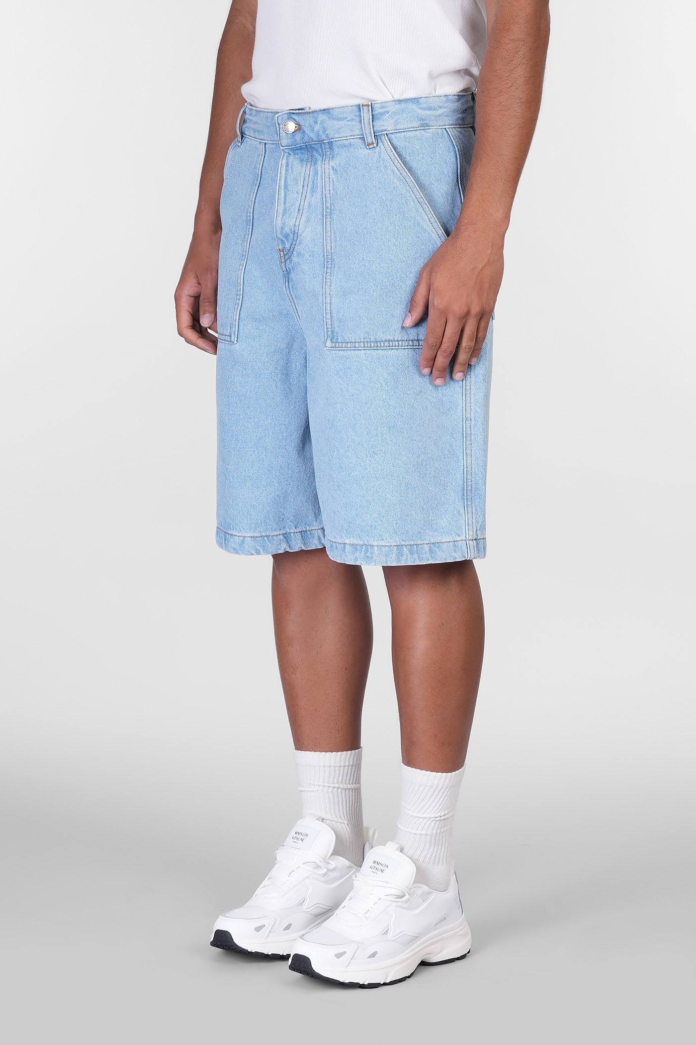 Shop Maison Kitsuné Shorts In Blue Denim