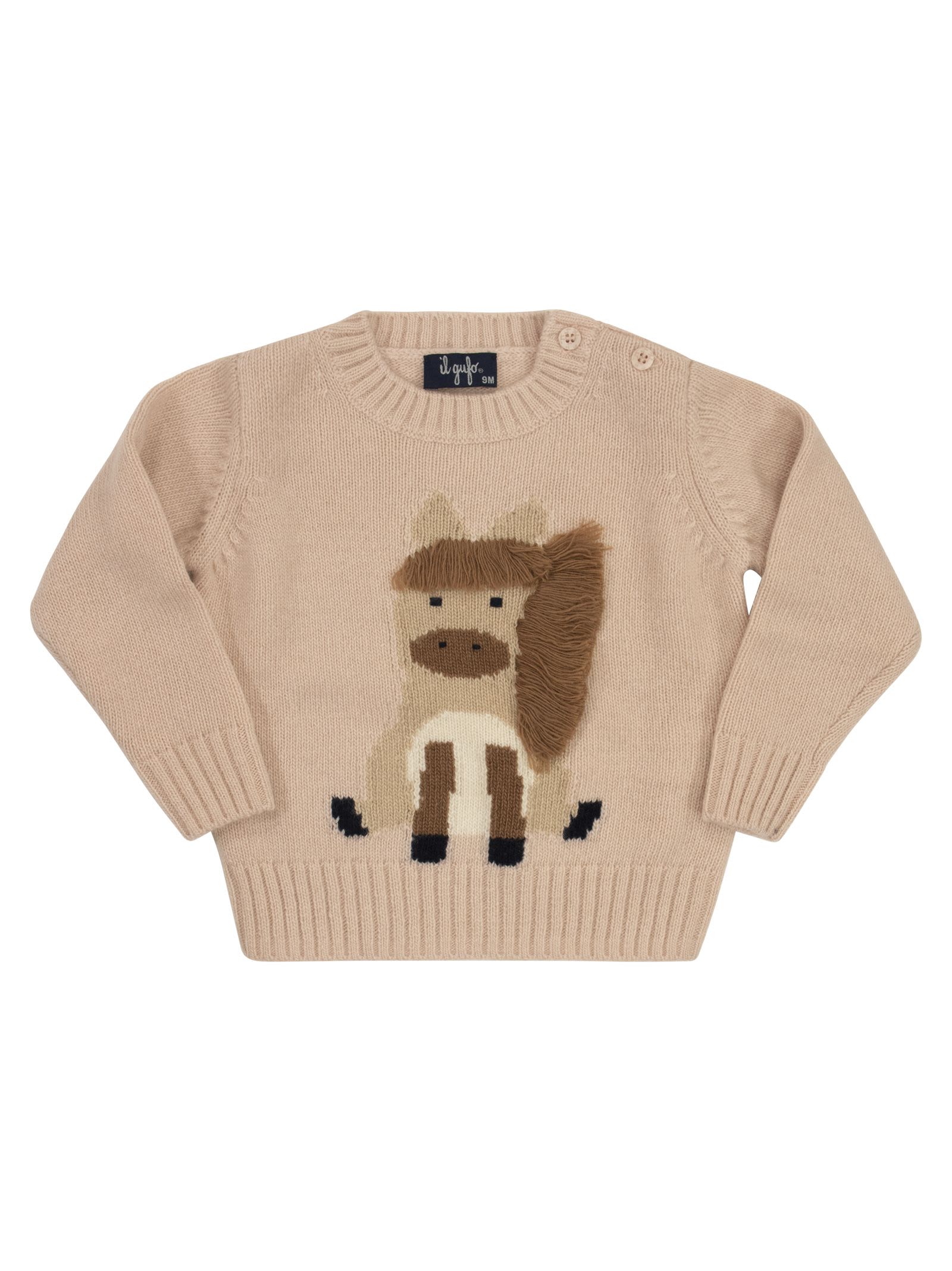 Il Gufo Kids' Sweater With Embroidered Pony Skin In Pink/beige
