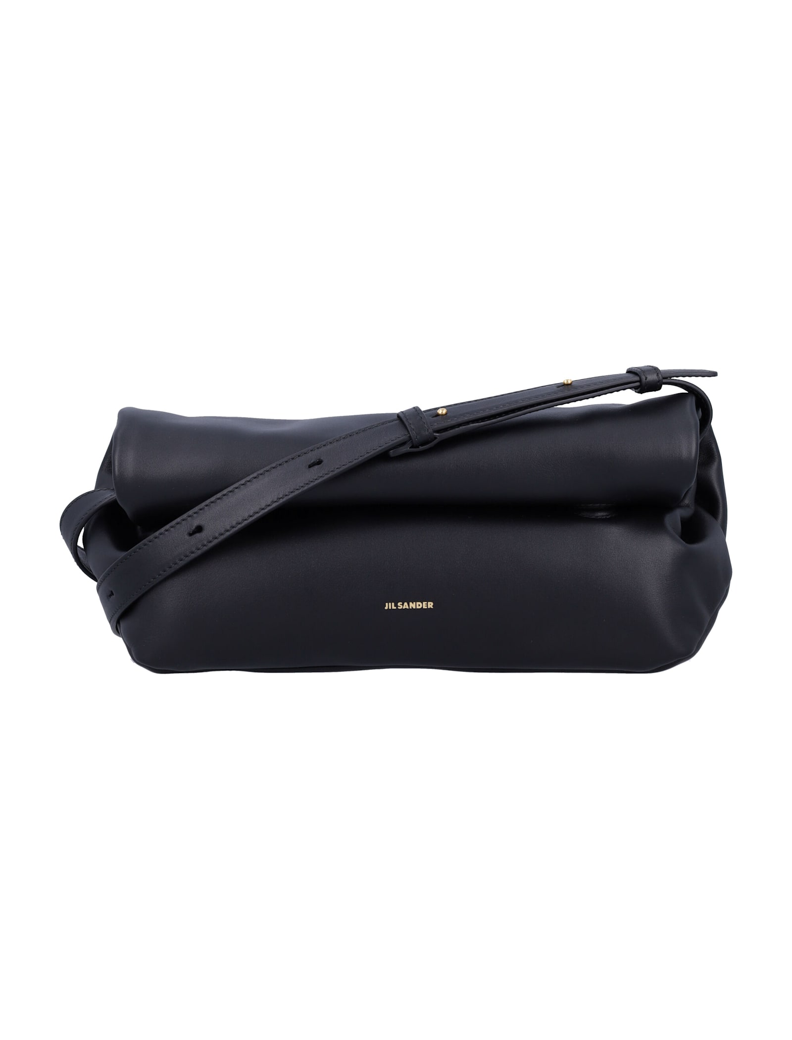 Jil Sander Small Rollup Soft Leather Shoulder Bag In Black