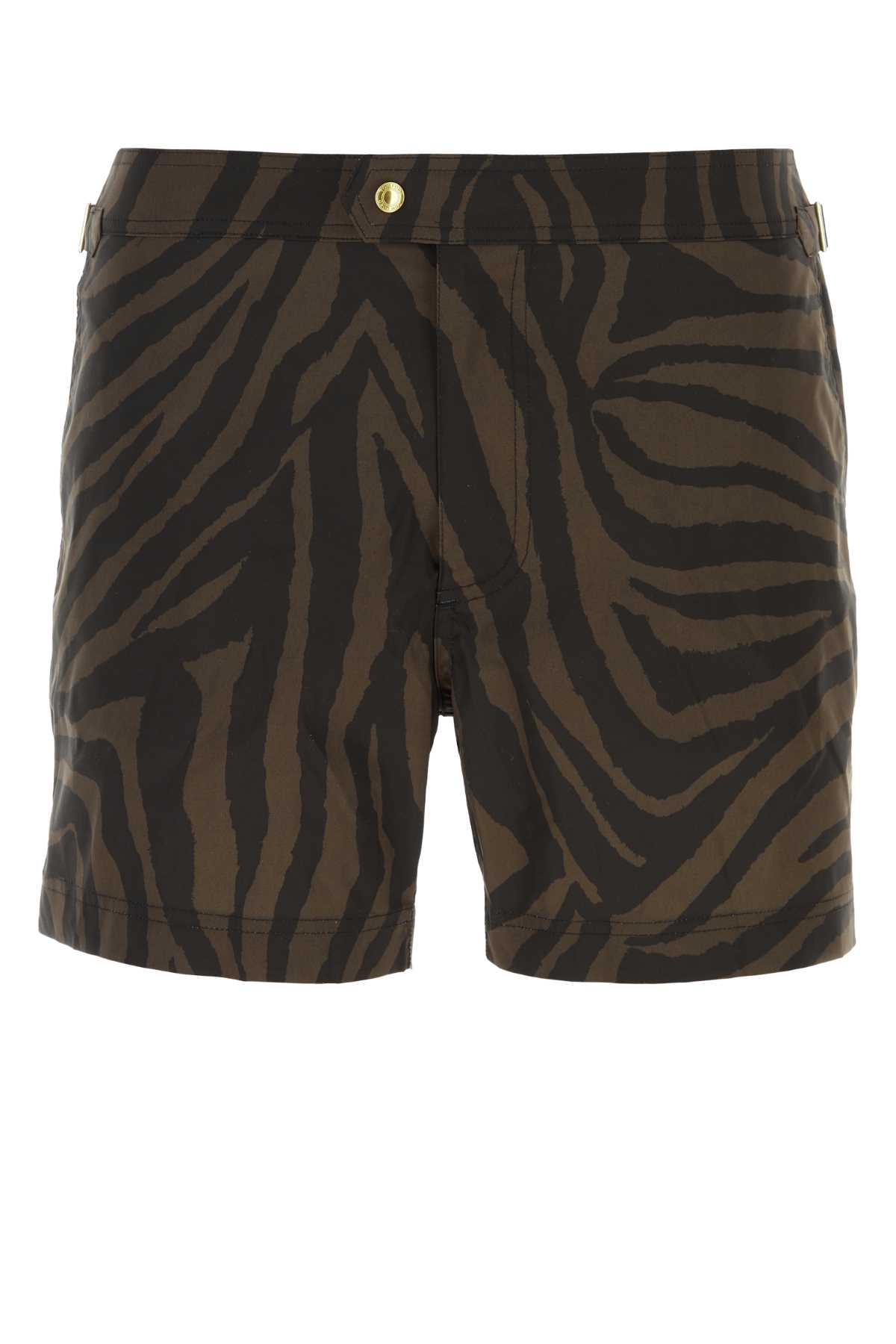 Shop Tom Ford Printed Polyester Swimming Shorts In Brown