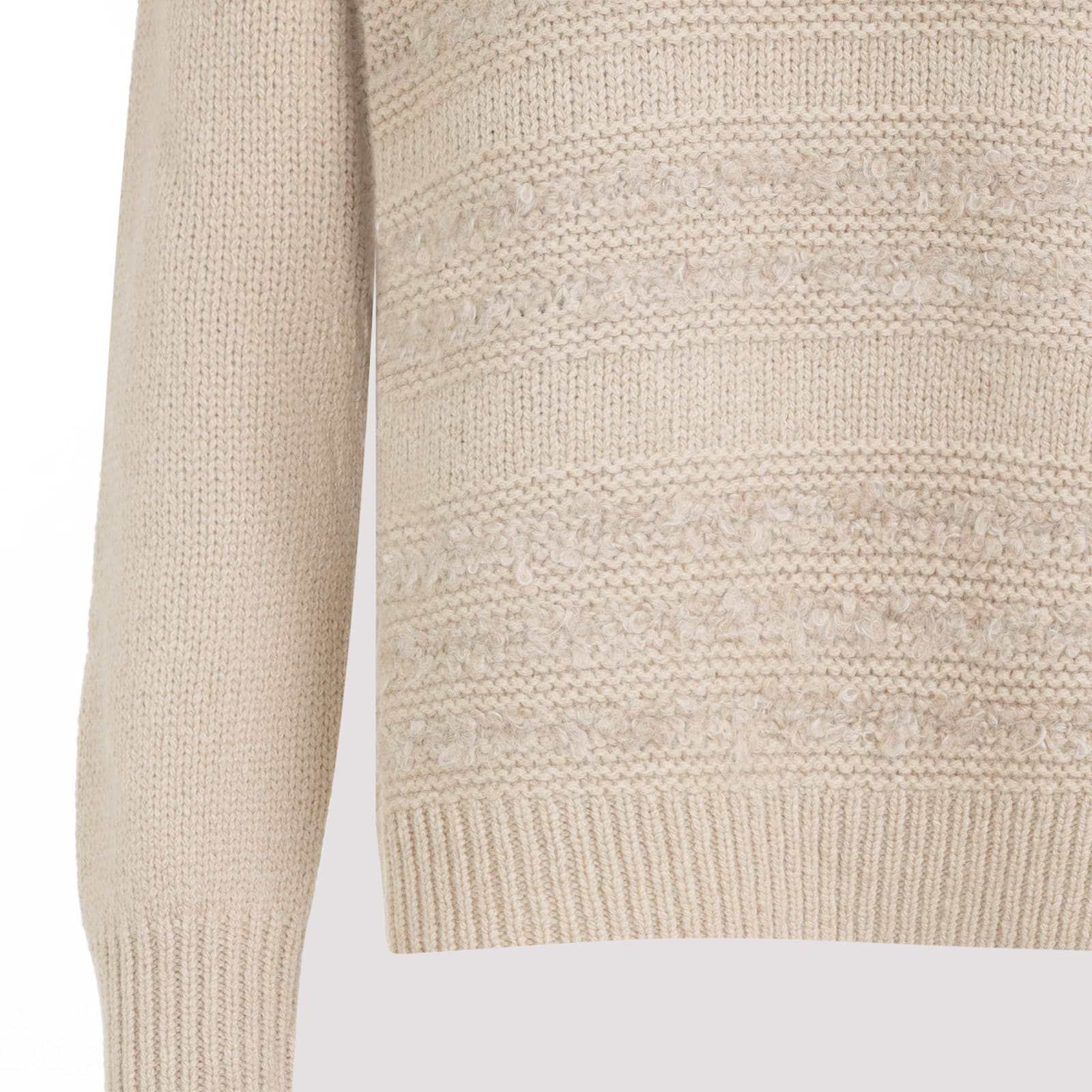 Fabiana Filippi Textured Knit Camel Sweater With Ribbed Edges In White
